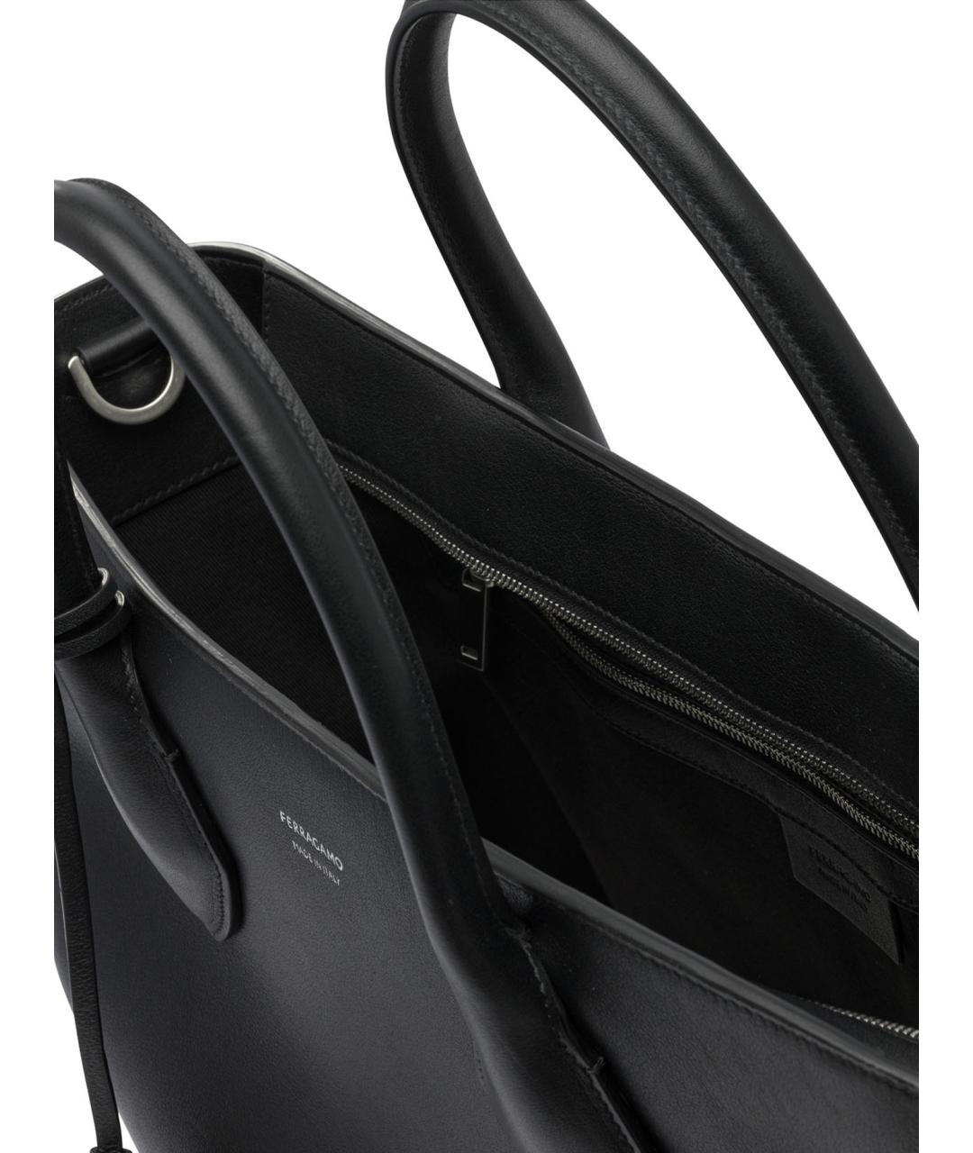 FERRAGAMO Черная кожаная сумка тоут, фото 5