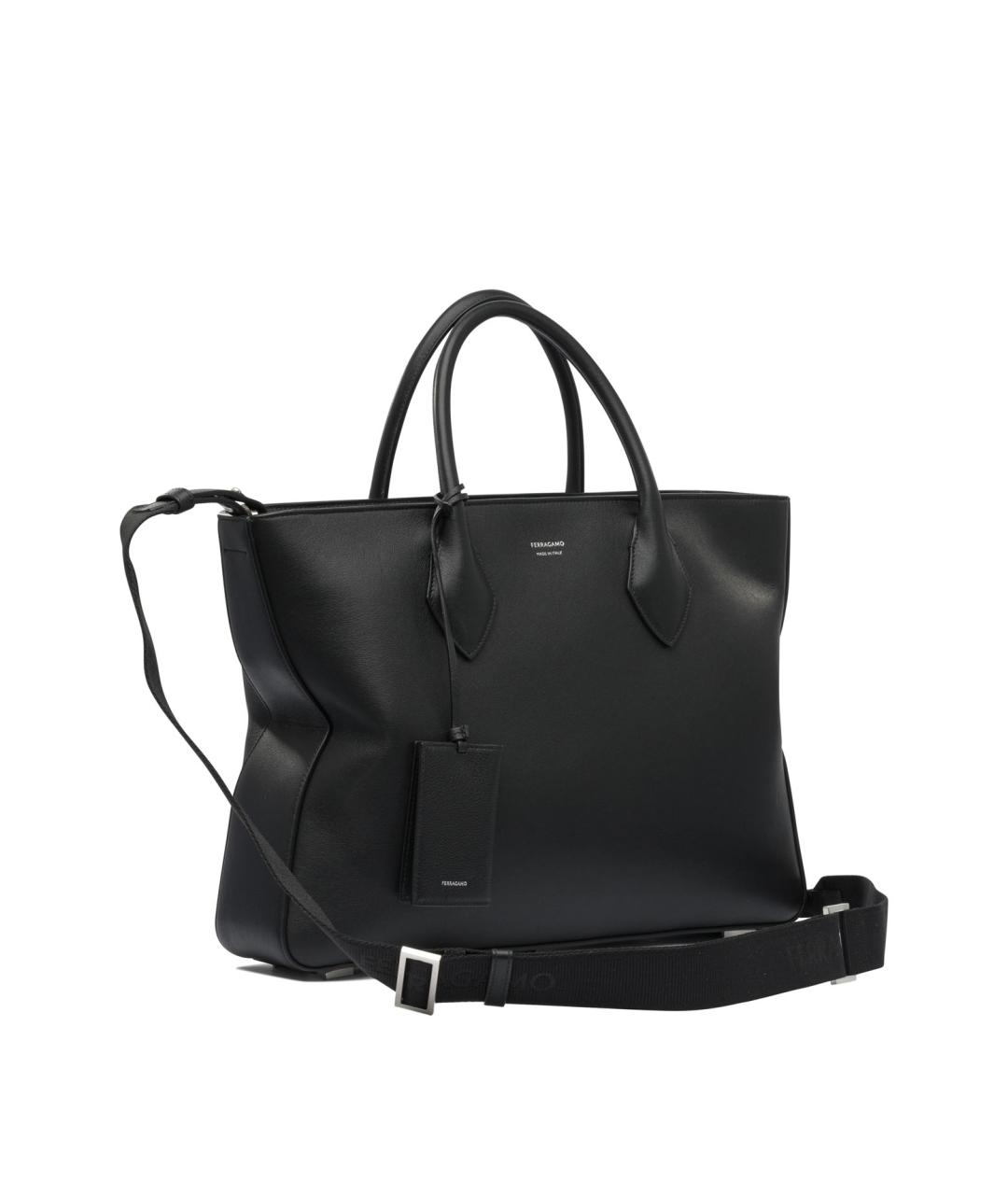 FERRAGAMO Черная кожаная сумка тоут, фото 2