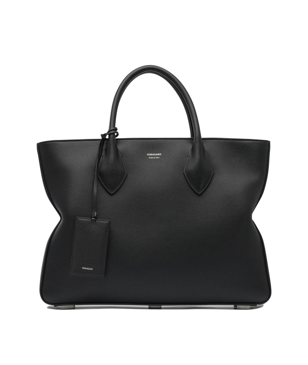 FERRAGAMO Черная кожаная сумка тоут, фото 1