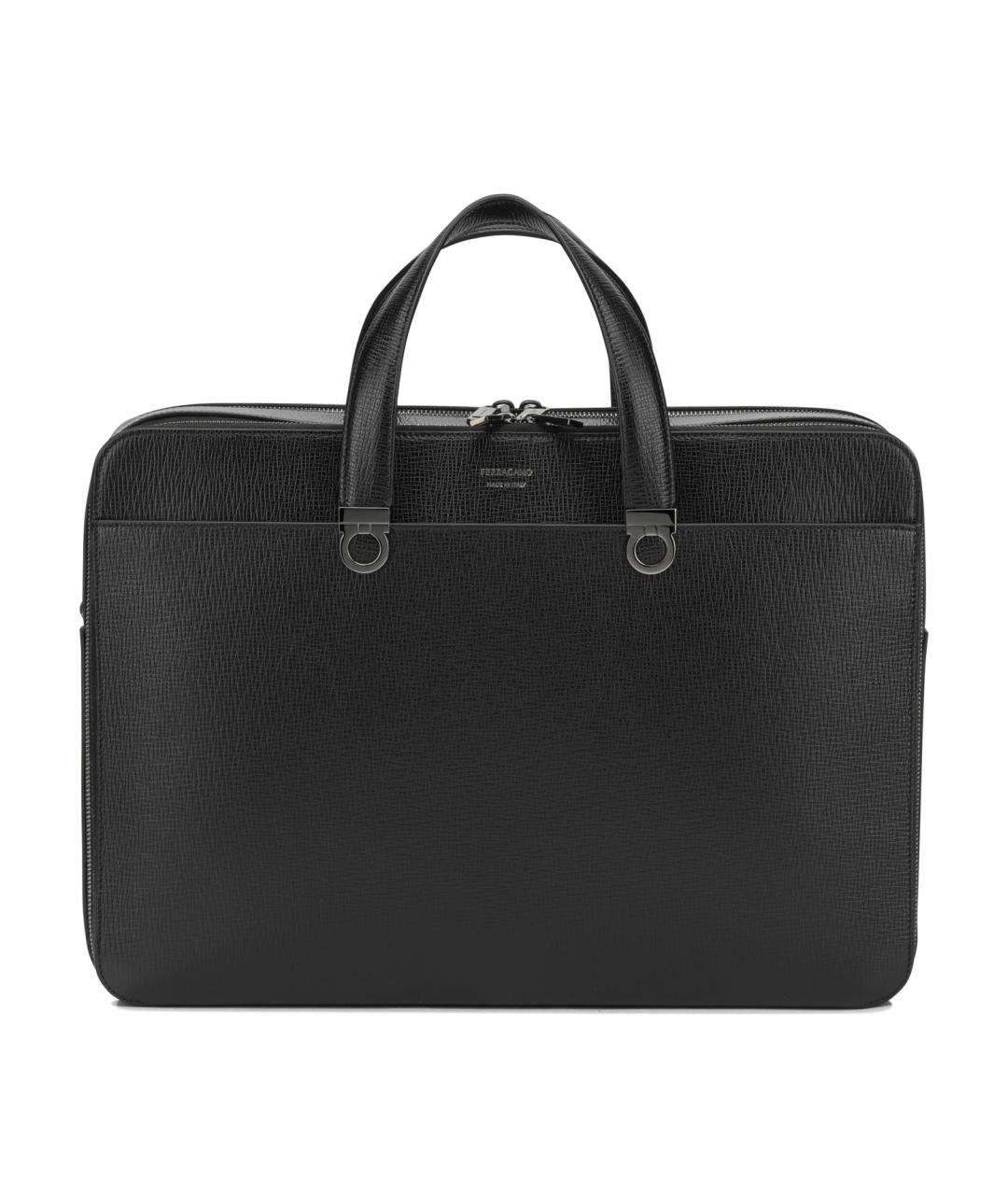 FERRAGAMO Черный кожаный портфель, фото 1