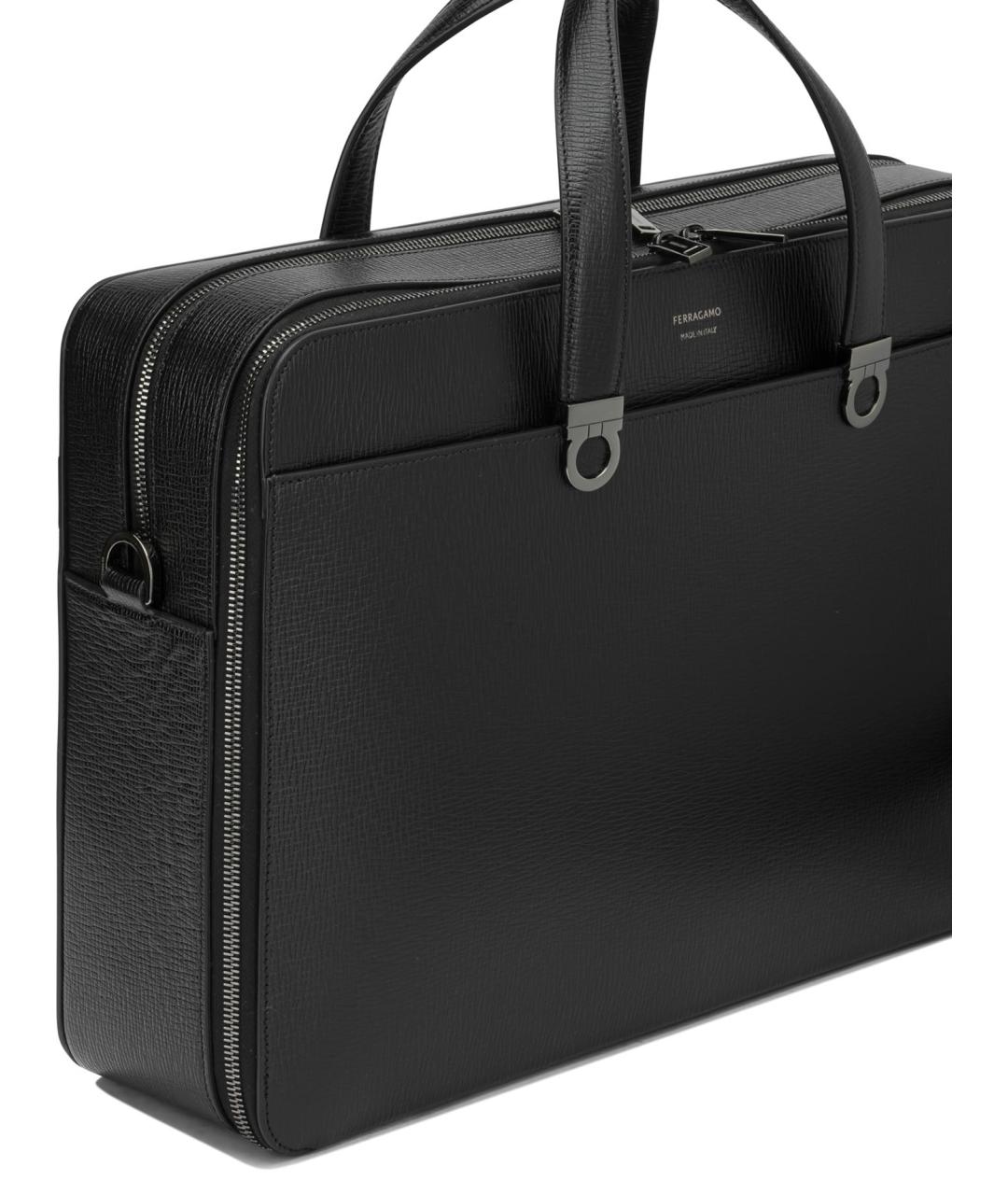 FERRAGAMO Черный кожаный портфель, фото 4
