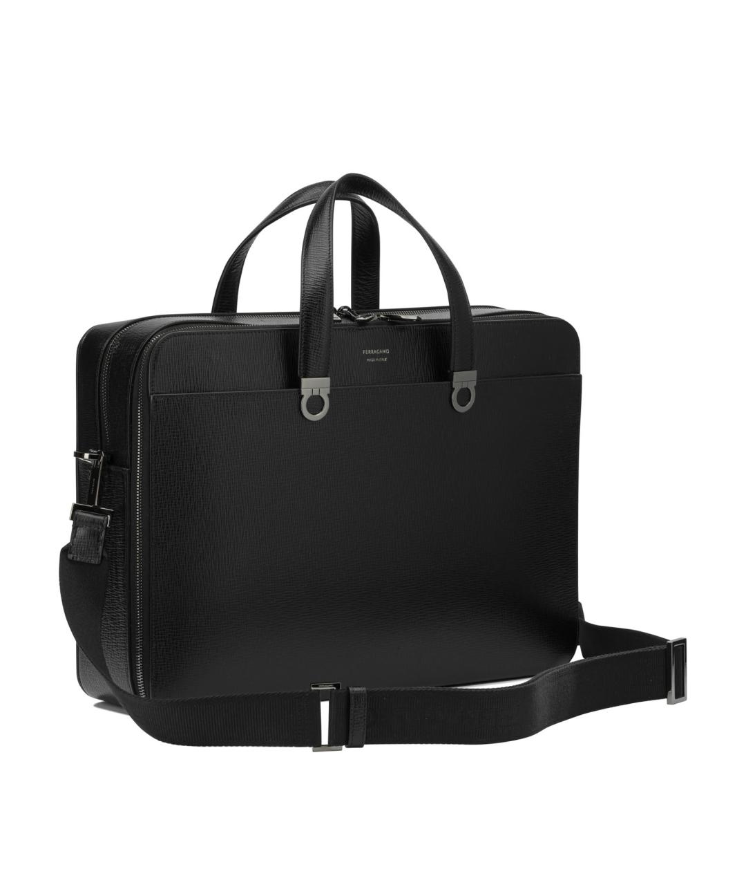 FERRAGAMO Черный кожаный портфель, фото 2