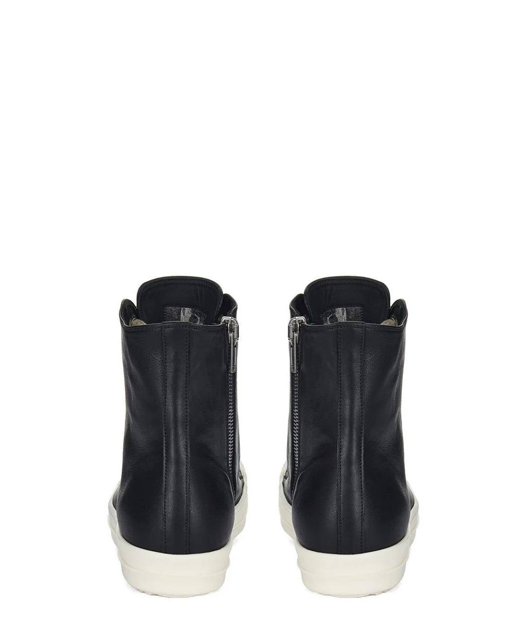 RICK OWENS Черные кожаные высокие кроссовки / кеды, фото 5