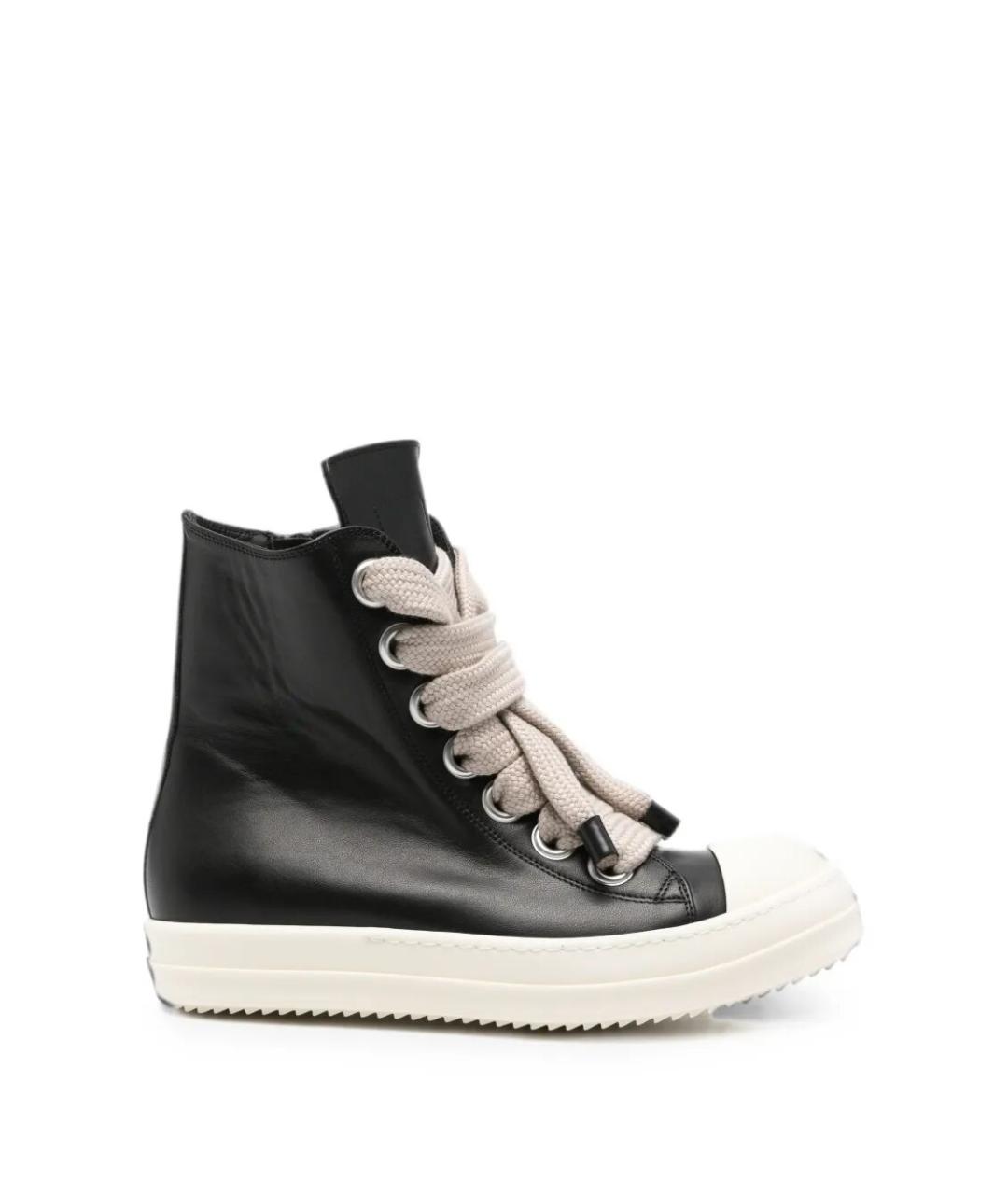 RICK OWENS Черные кожаные высокие кроссовки / кеды, фото 1