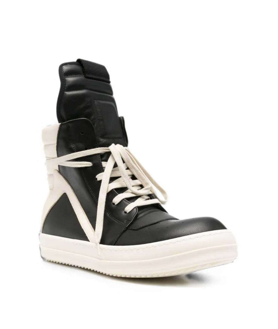 RICK OWENS Черные кожаные высокие кроссовки / кеды, фото 2