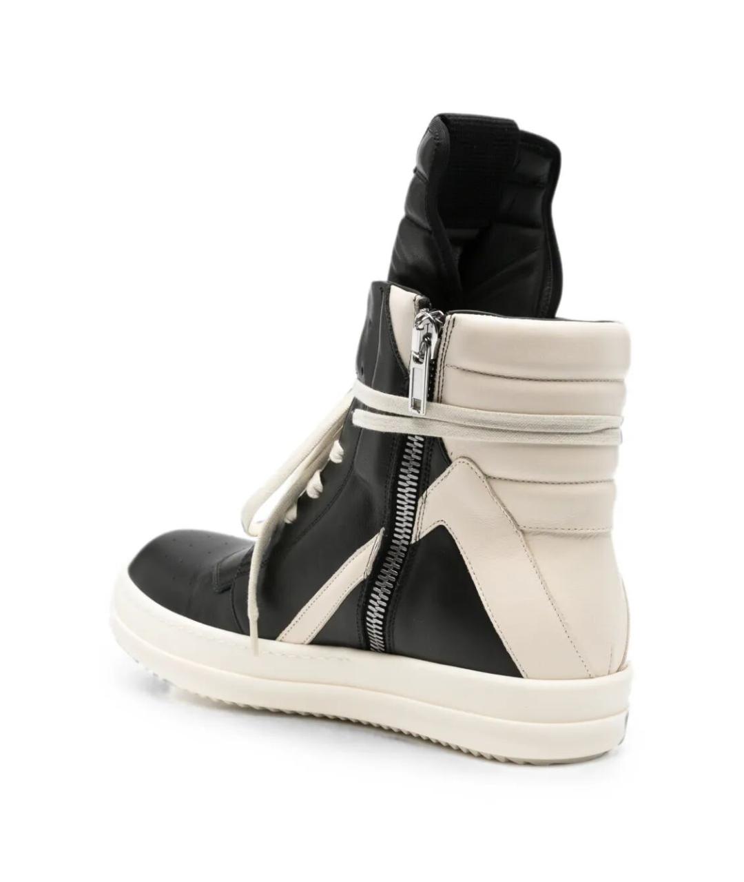 RICK OWENS Черные кожаные высокие кроссовки / кеды, фото 3