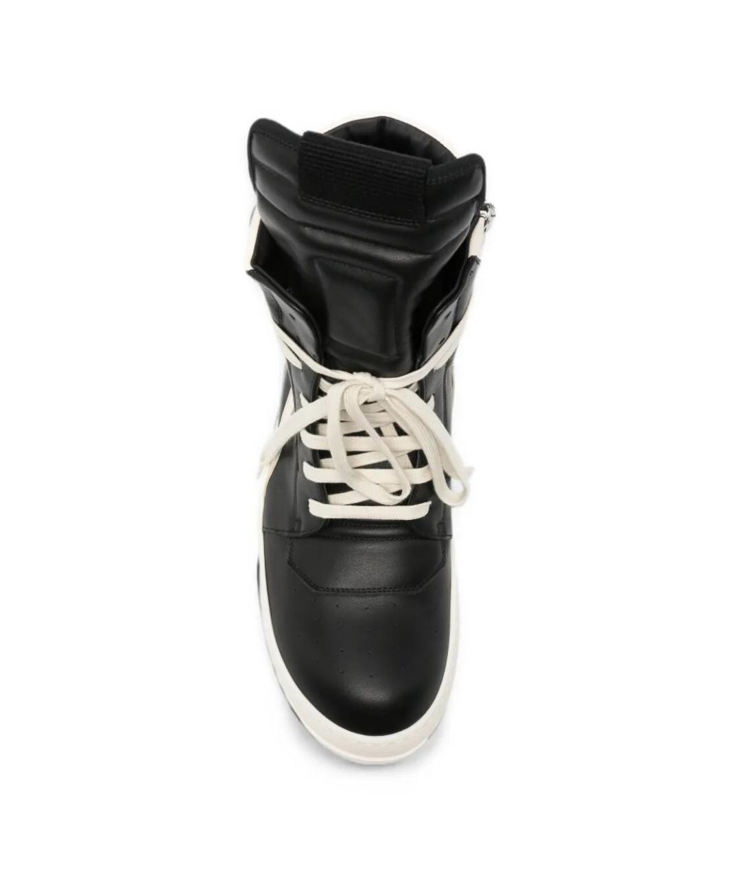 RICK OWENS Черные кожаные высокие кроссовки / кеды, фото 4