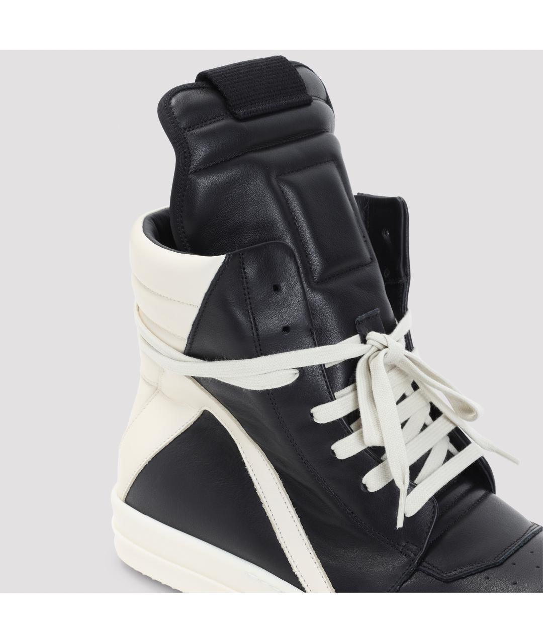 RICK OWENS Черные кожаные высокие кроссовки / кеды, фото 5