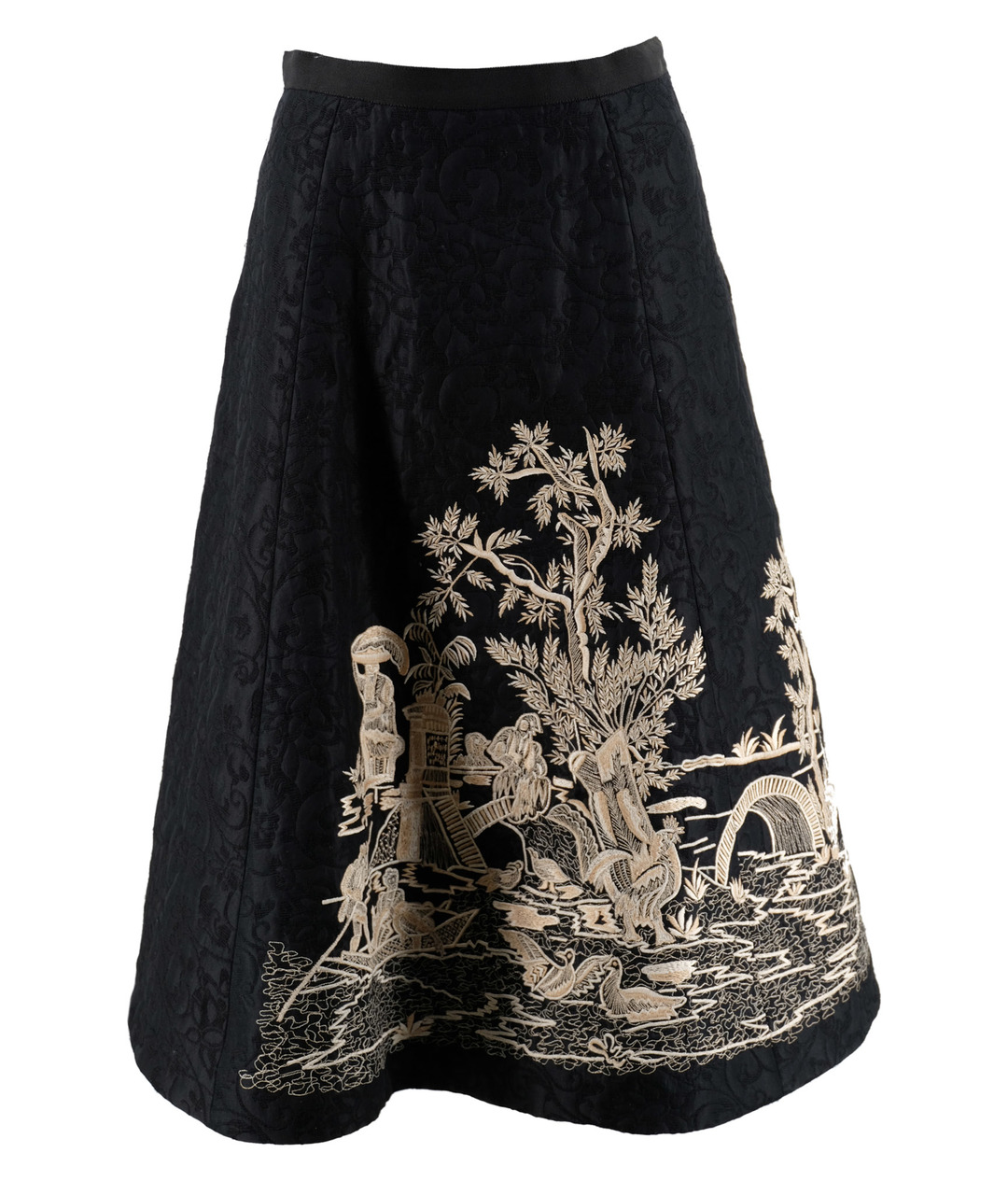 OSCAR DE LA RENTA Черная шелковая юбка миди, фото 1