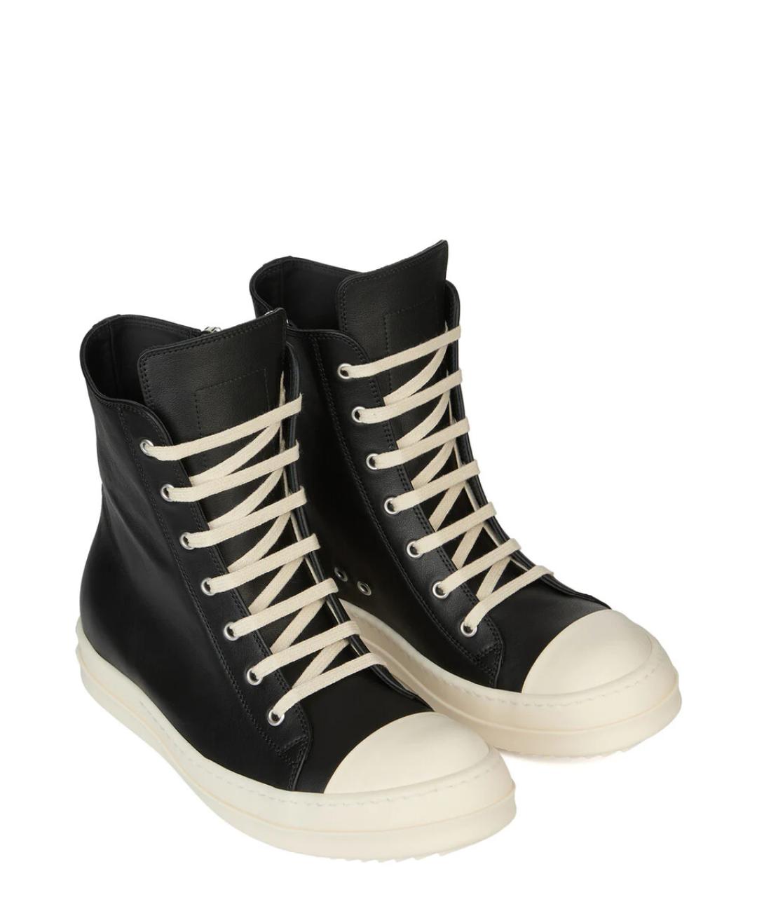 RICK OWENS Черные кожаные высокие кроссовки / кеды, фото 2