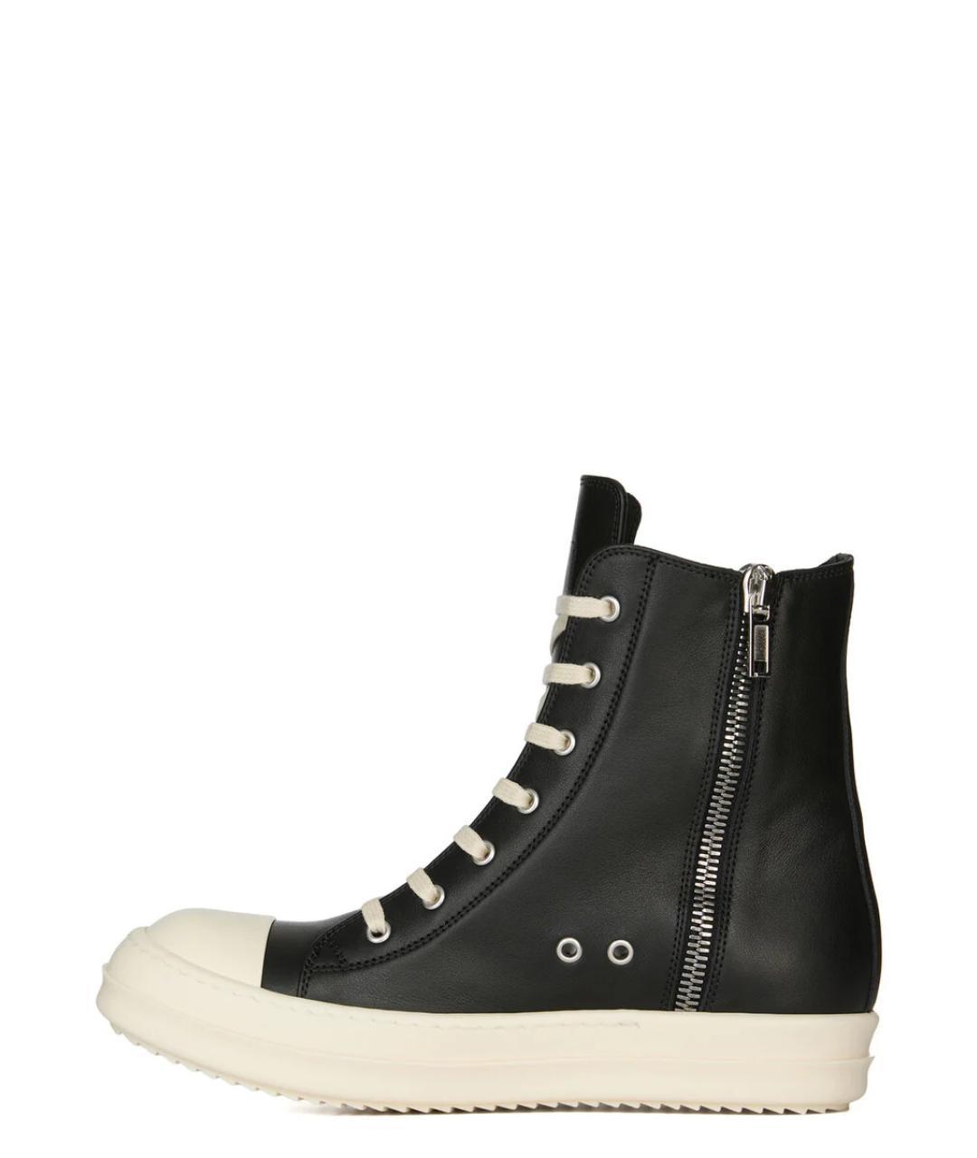 RICK OWENS Черные кожаные высокие кроссовки / кеды, фото 4