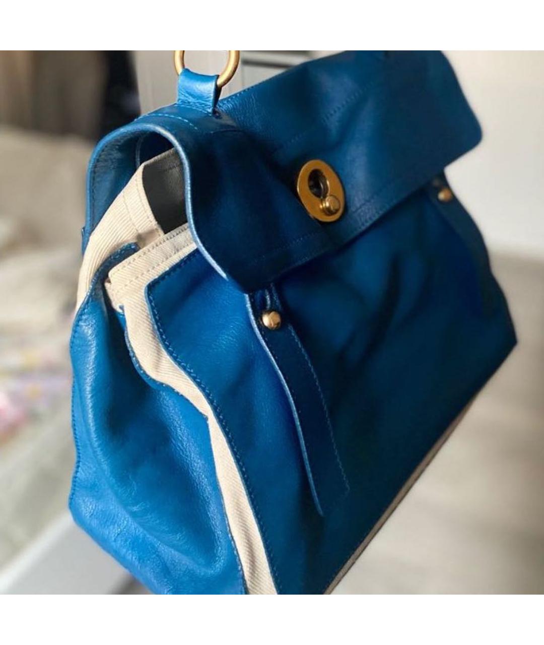 SAINT LAURENT Голубая кожаная сумка с короткими ручками, фото 4