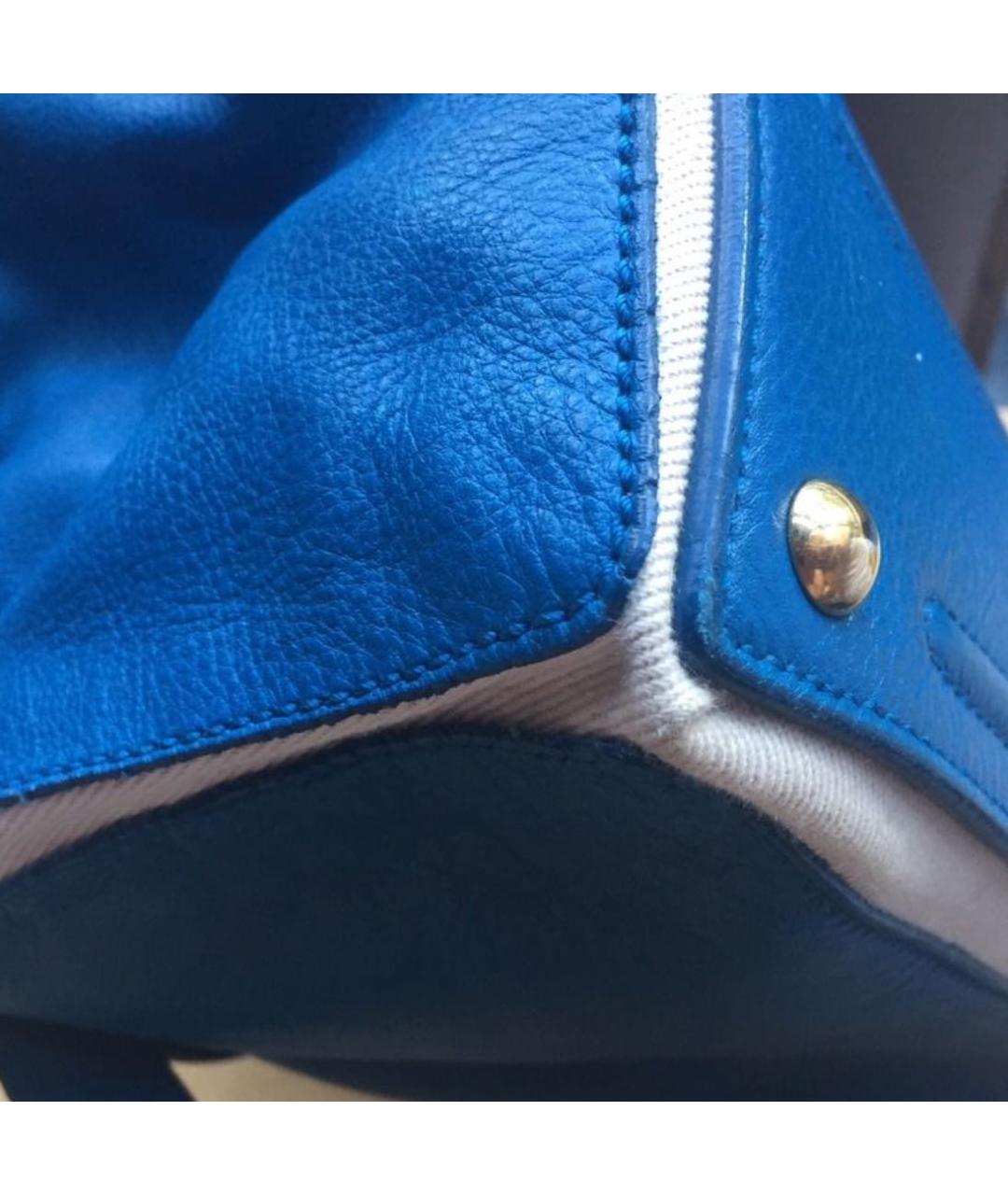 SAINT LAURENT Голубая кожаная сумка с короткими ручками, фото 5