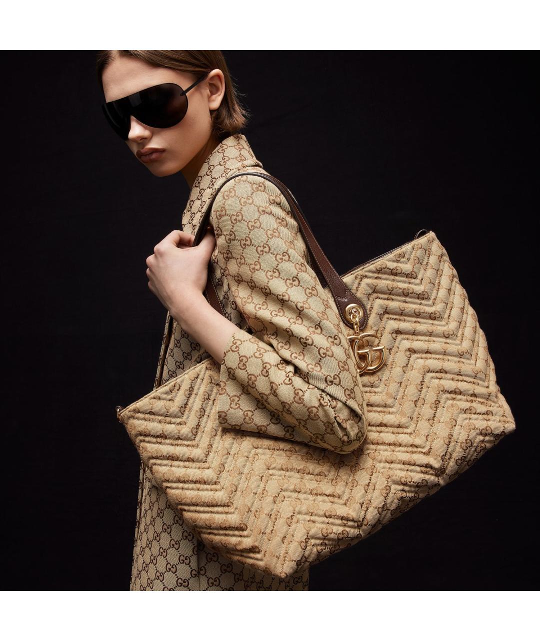 GUCCI Бежевая сумка тоут из канвы, фото 3