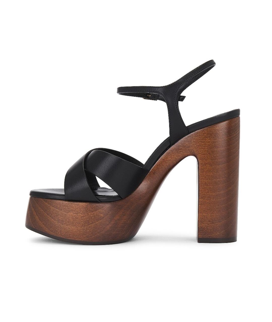 SAINT LAURENT Черные кожаные босоножки, фото 4