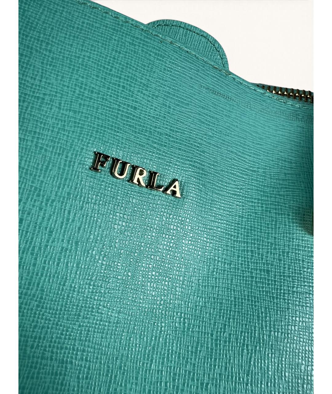FURLA Бирюзовая кожаная сумка с короткими ручками, фото 2