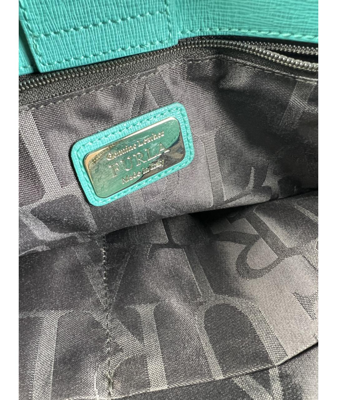 FURLA Бирюзовая кожаная сумка с короткими ручками, фото 4