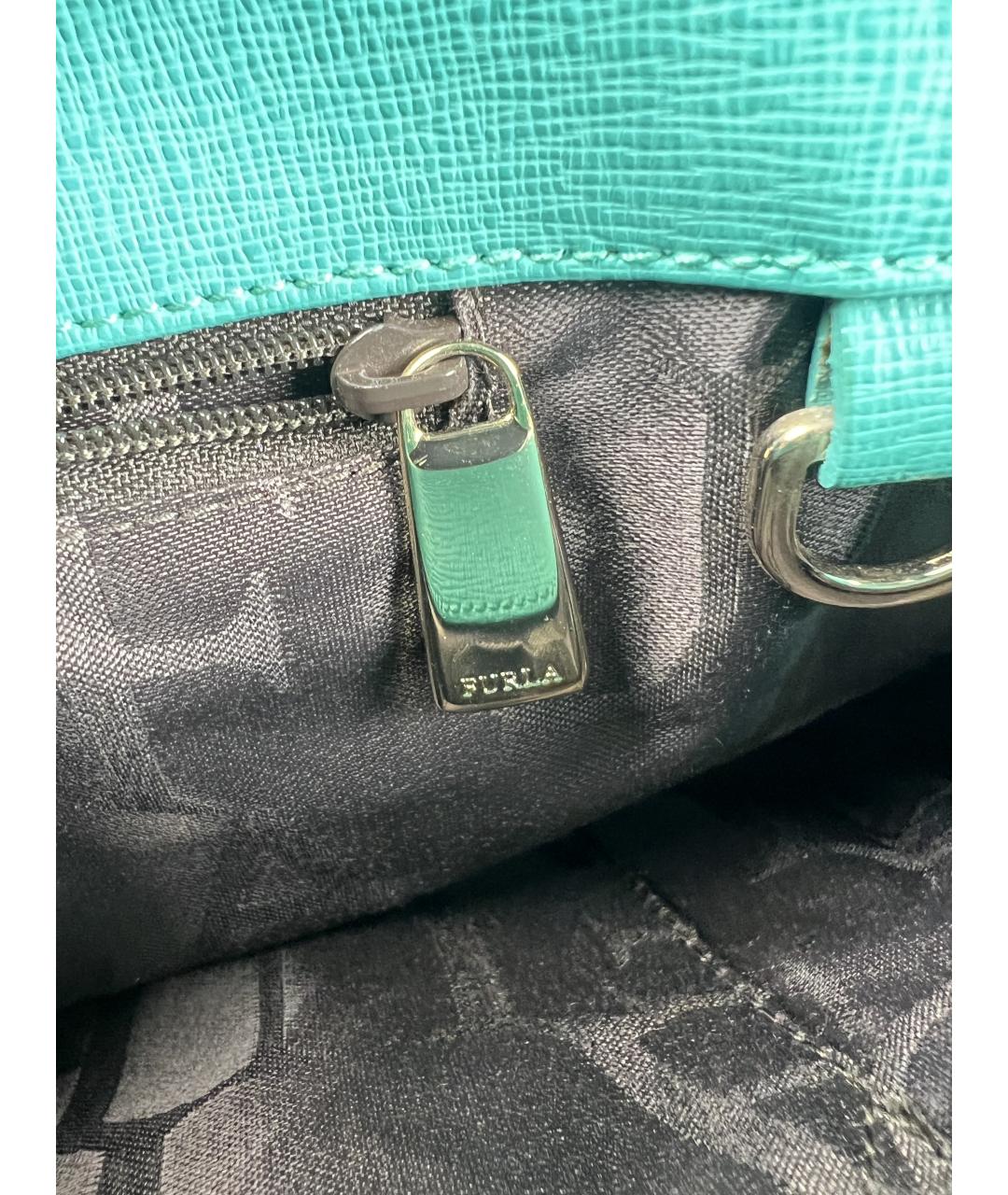 FURLA Бирюзовая кожаная сумка с короткими ручками, фото 5