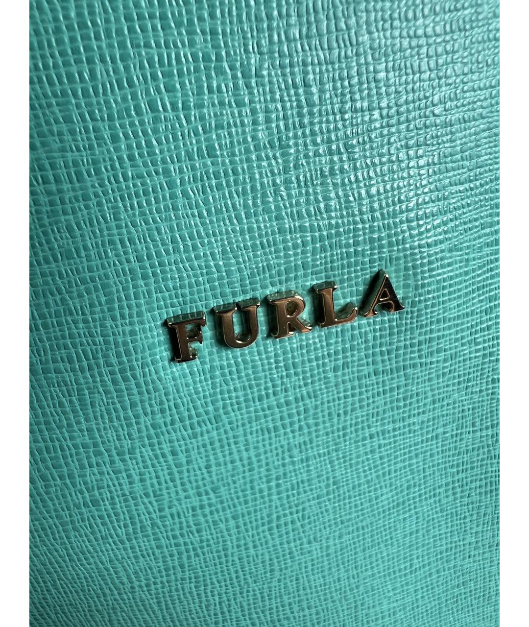 FURLA Бирюзовая кожаная сумка с короткими ручками, фото 3
