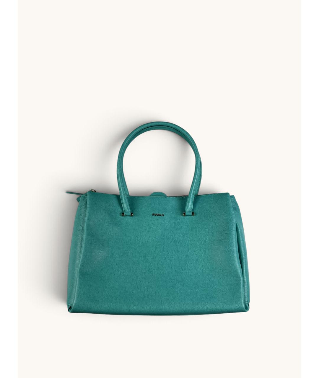 FURLA Бирюзовая кожаная сумка с короткими ручками, фото 7