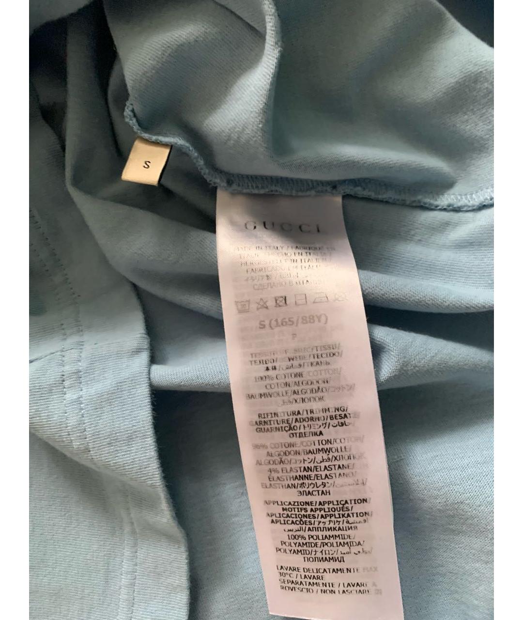 GUCCI Голубая хлопковая футболка, фото 5