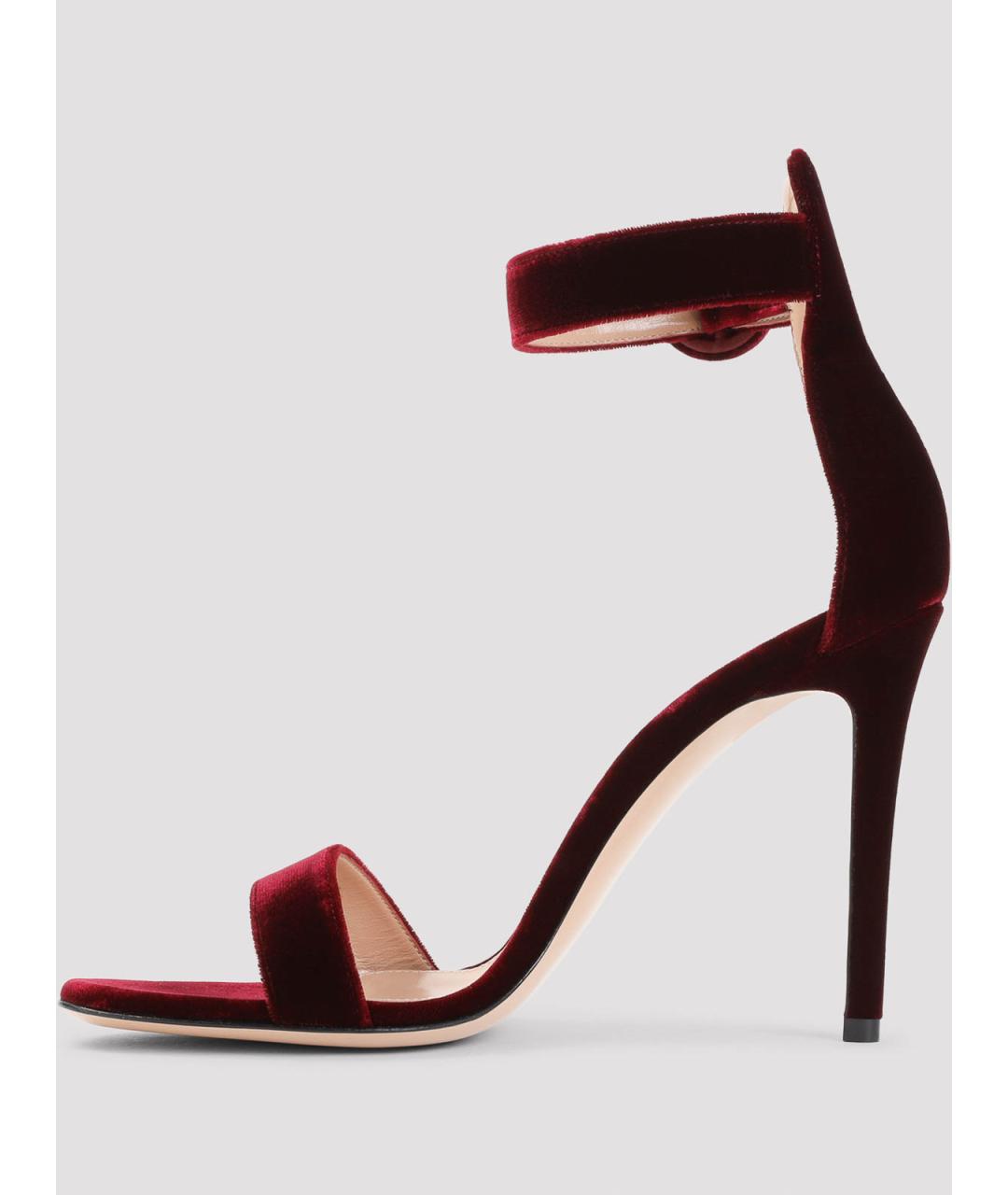 GIANVITO ROSSI Бордовые бархатные босоножки, фото 2
