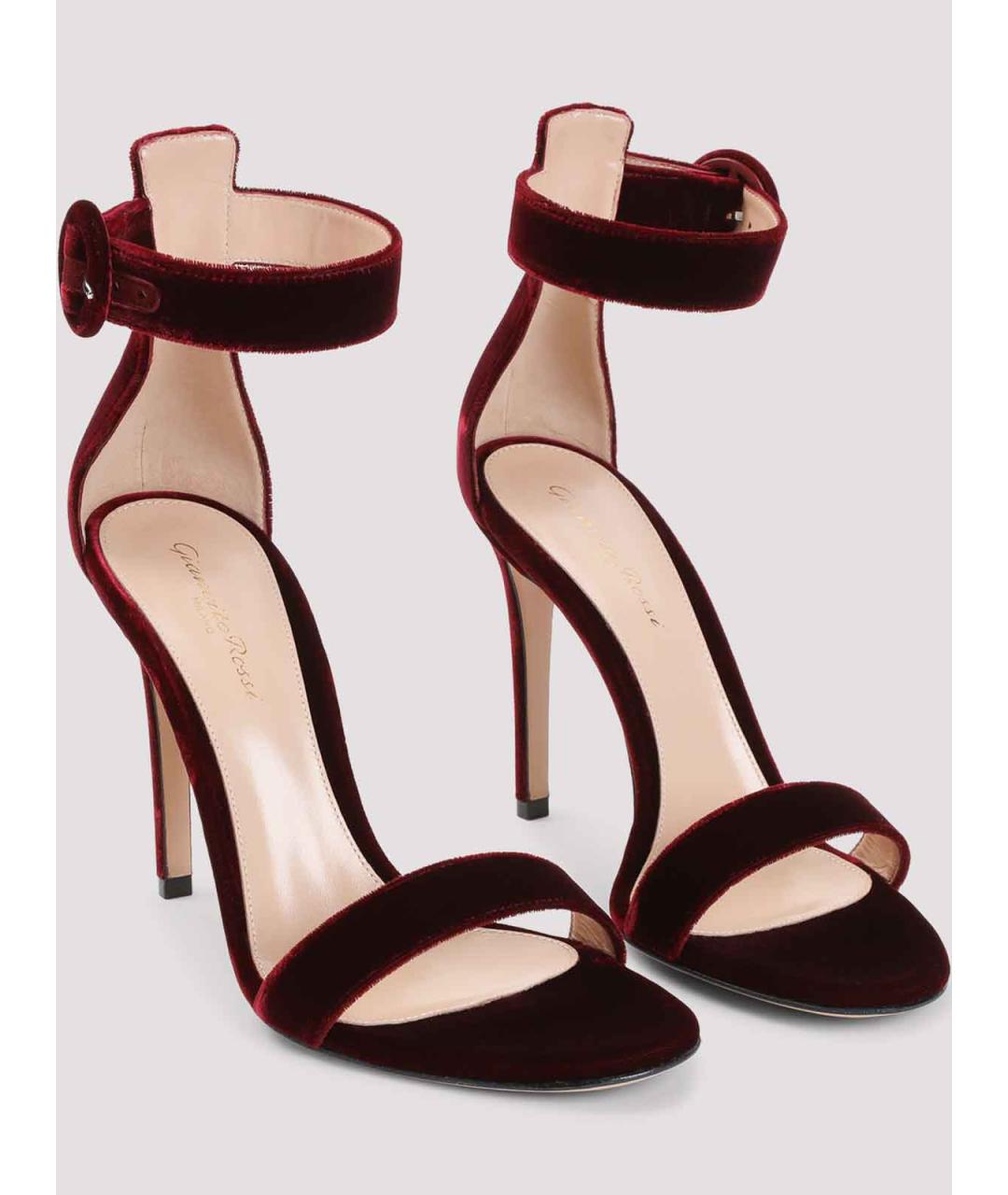 GIANVITO ROSSI Бордовые бархатные босоножки, фото 3