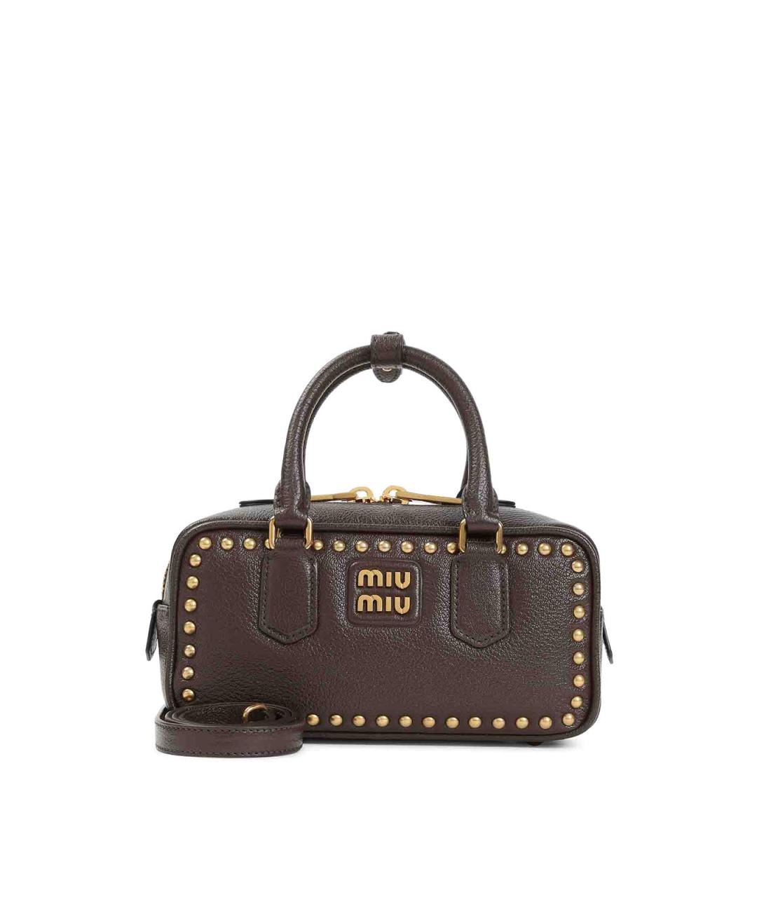 MIU MIU Коричневая кожаная сумка с короткими ручками, фото 4