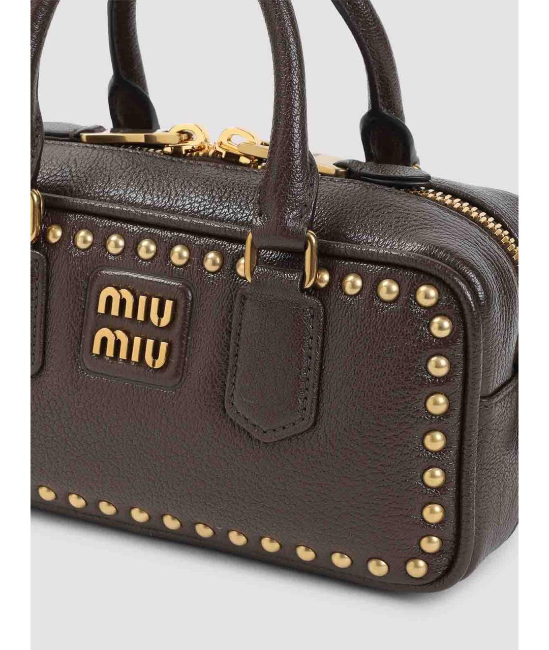 MIU MIU Коричневая кожаная сумка с короткими ручками, фото 3