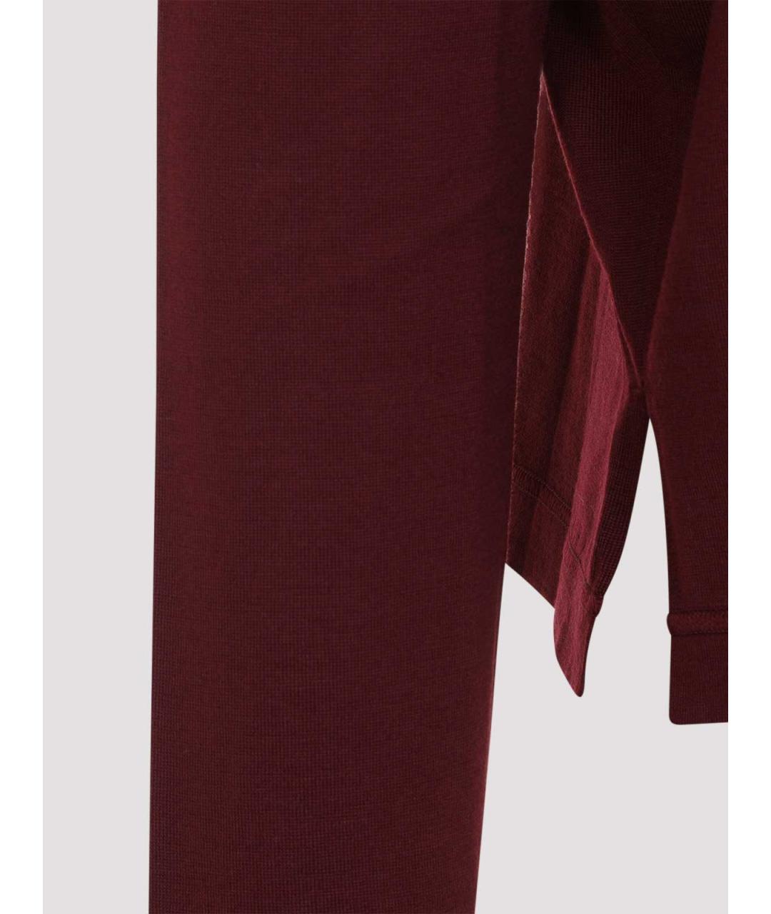 JIL SANDER Бордовое шерстяное поло с длинным рукавом, фото 3