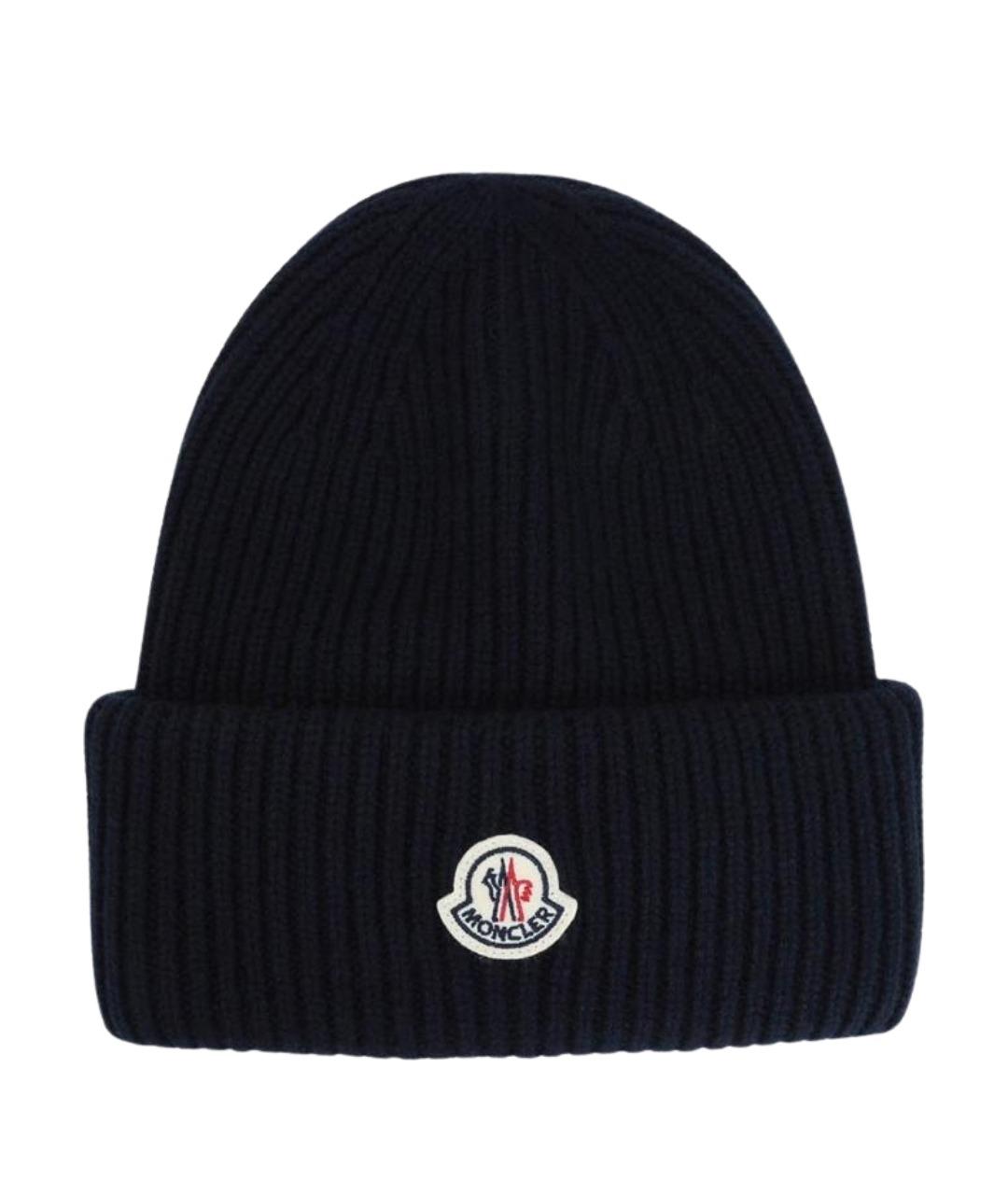 MONCLER Темно-синяя шерстяная шапка, фото 1