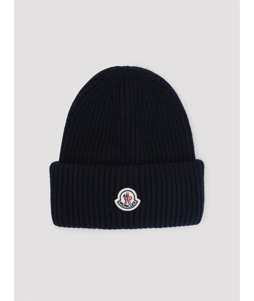 MONCLER Темно-синяя шерстяная шапка, фото 3