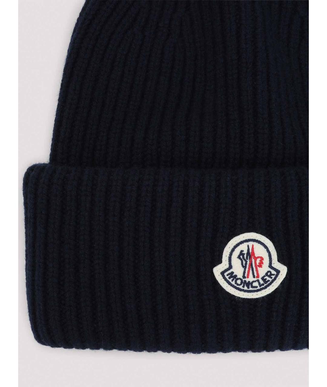 MONCLER Темно-синяя шерстяная шапка, фото 2
