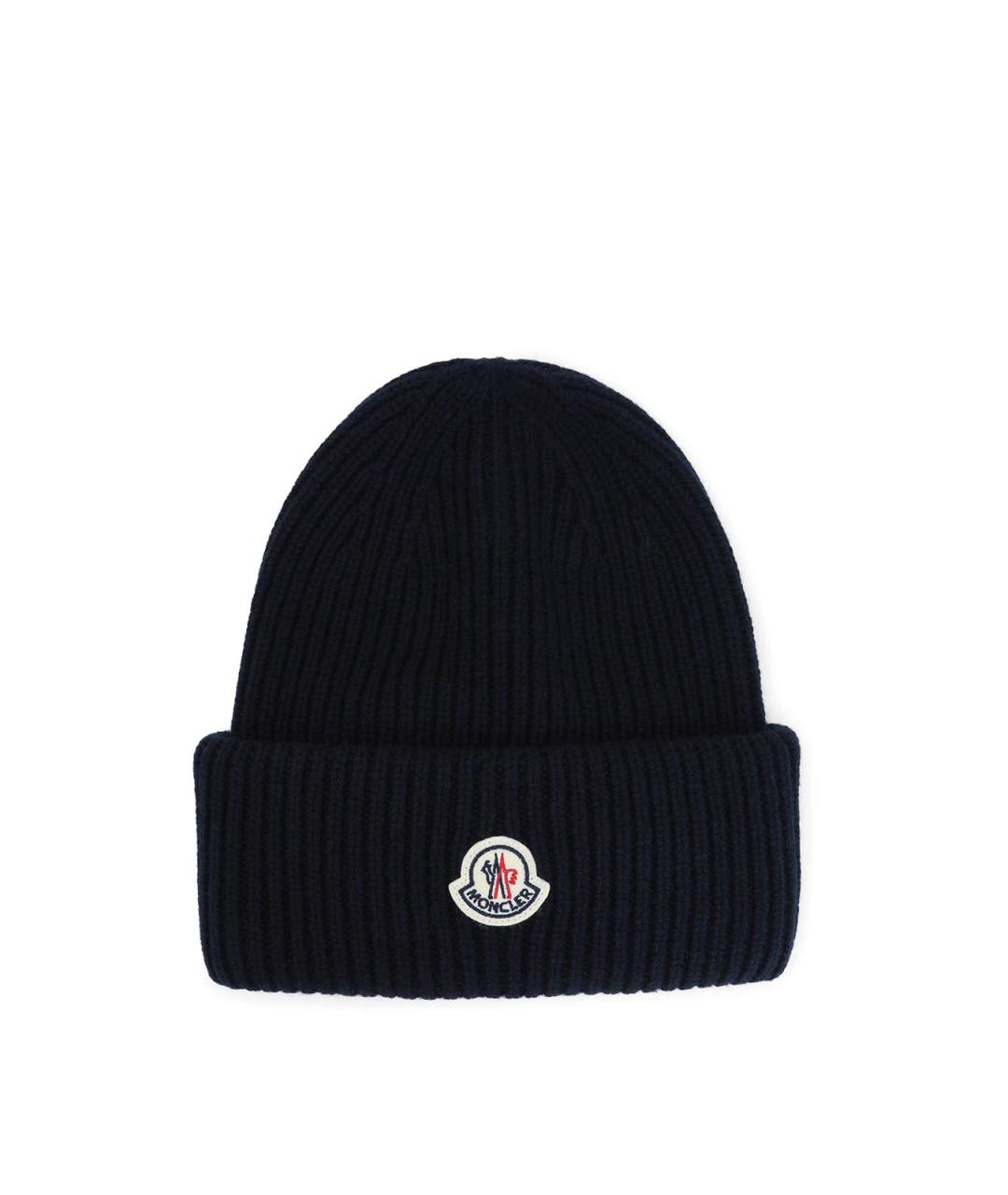 MONCLER Темно-синяя шерстяная шапка, фото 4
