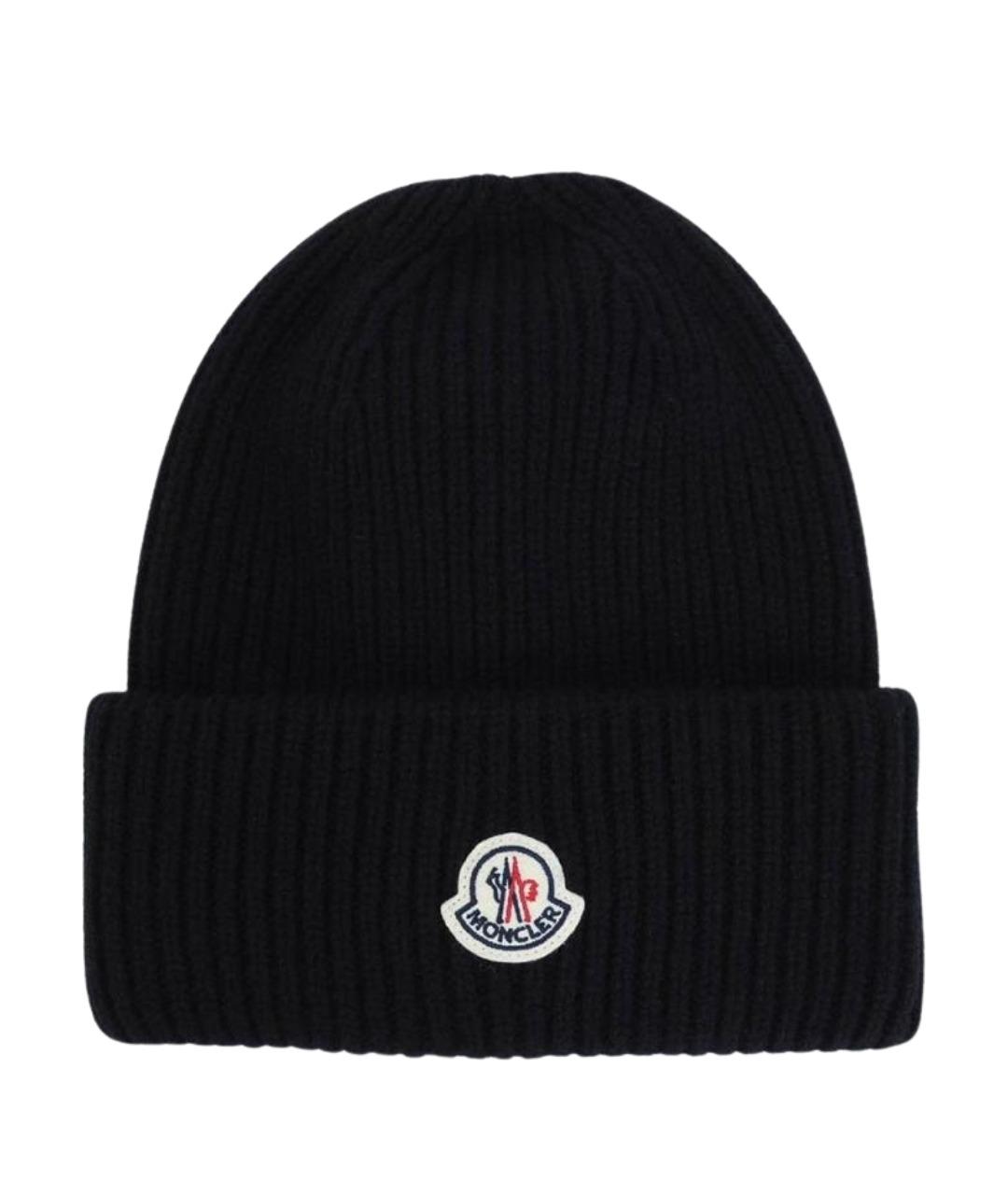 MONCLER Черная шерстяная шапка, фото 1
