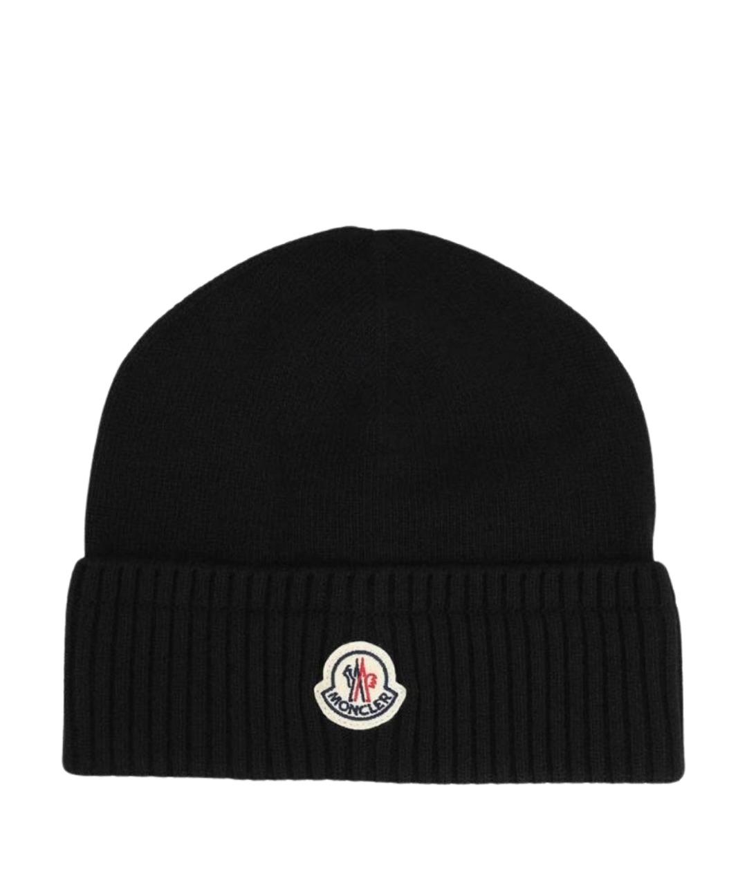 MONCLER Черная шерстяная шапка, фото 1