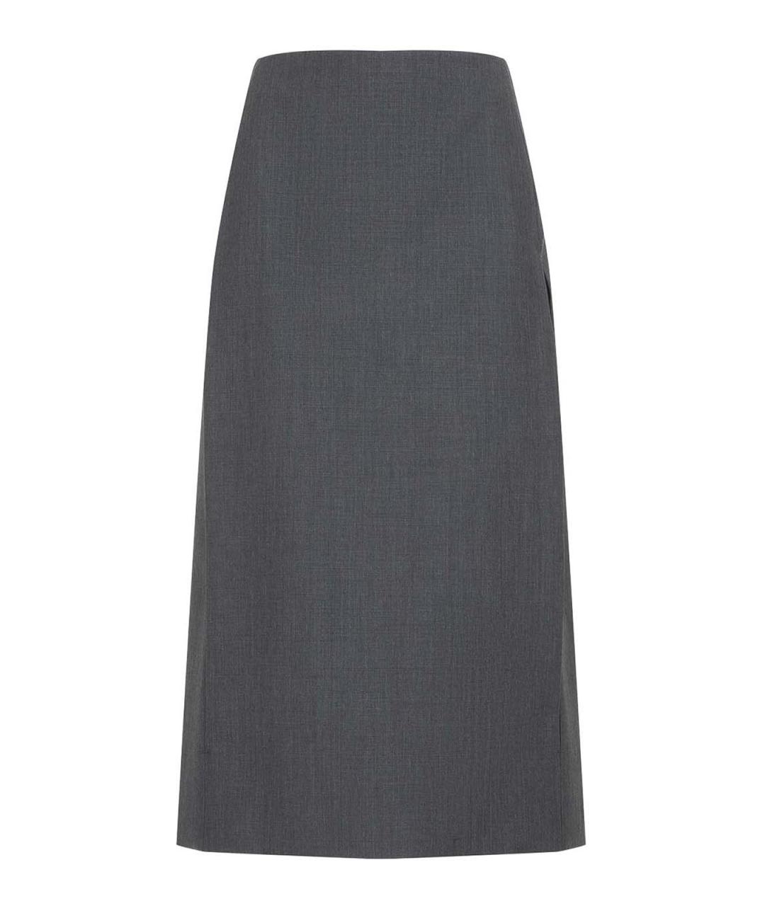 JIL SANDER Серая шерстяная юбка миди, фото 1