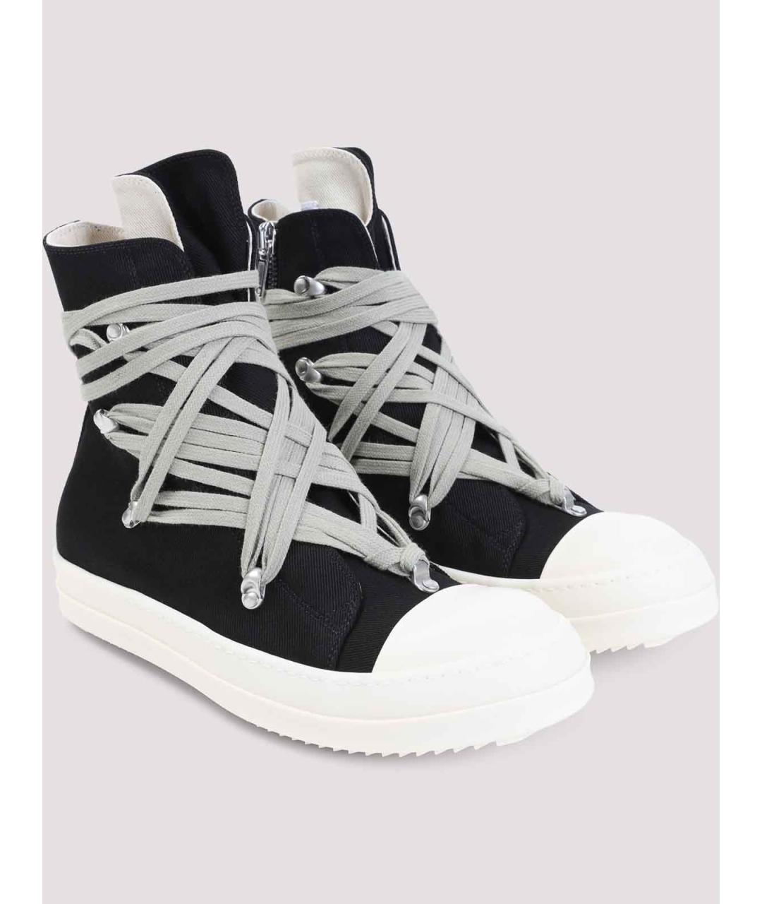 RICK OWENS Черные текстильные высокие кроссовки / кеды, фото 3
