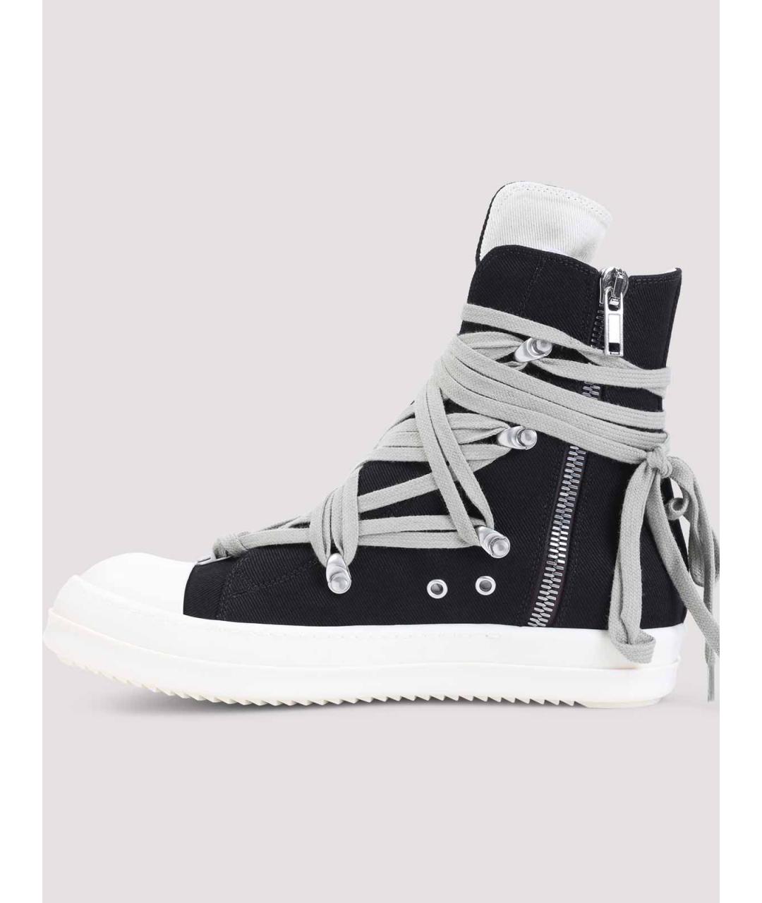 RICK OWENS Черные текстильные высокие кроссовки / кеды, фото 2