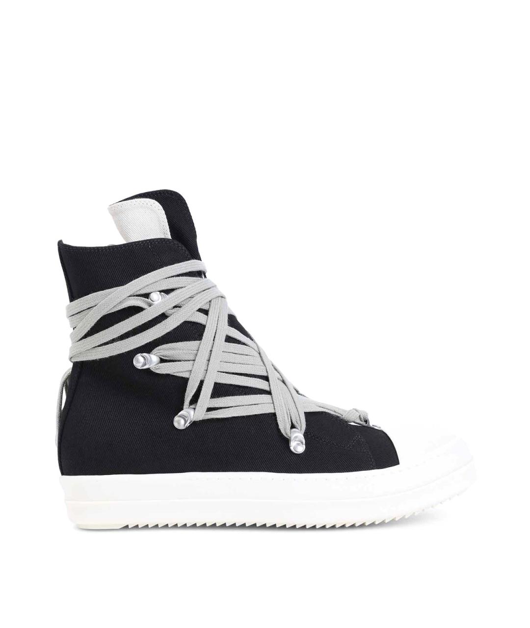 RICK OWENS Черные текстильные высокие кроссовки / кеды, фото 6