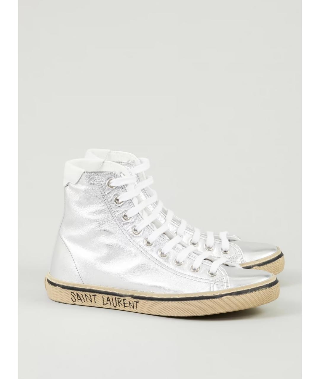 SAINT LAURENT Серебряные кожаные кеды, фото 3