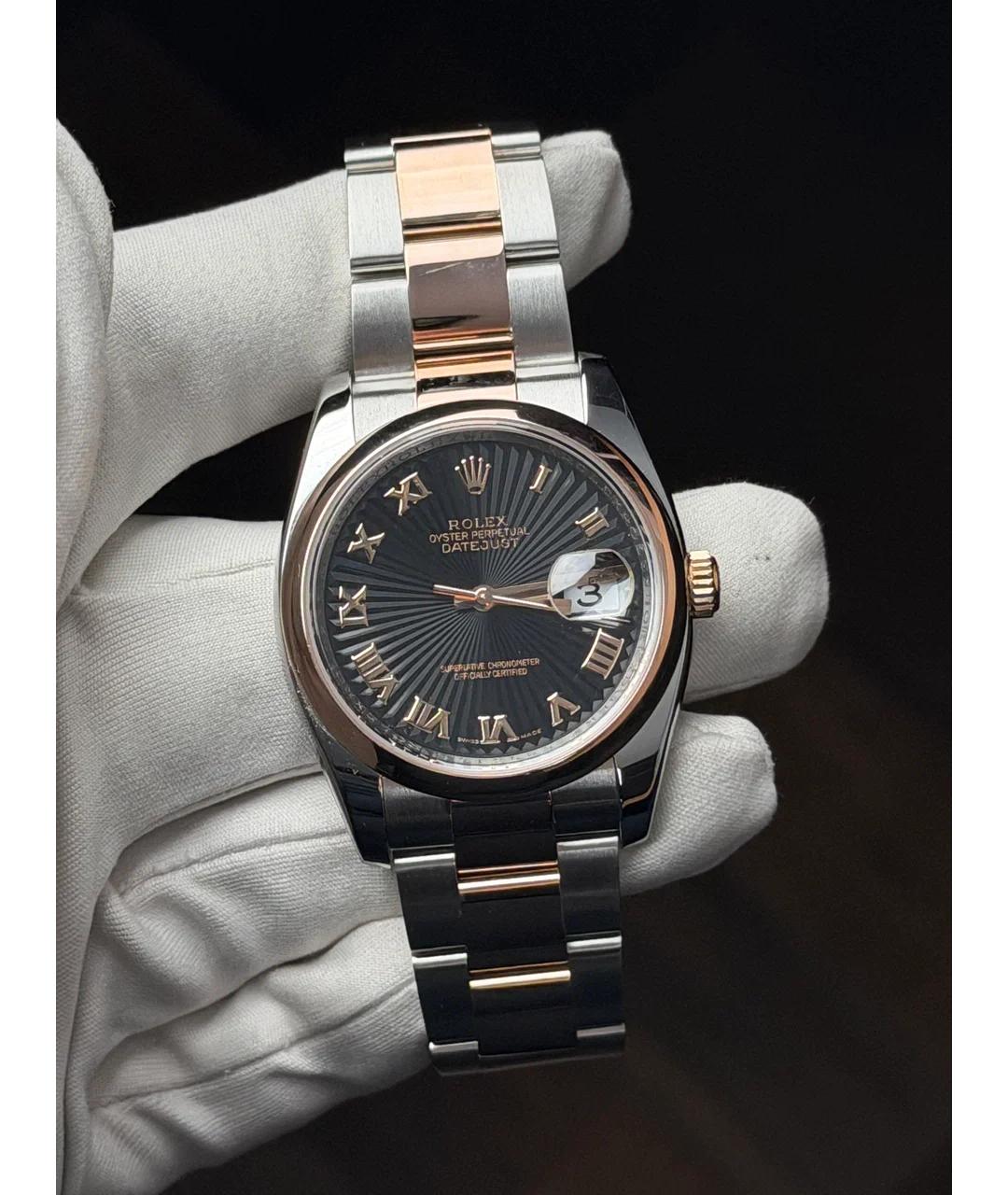 ROLEX Черные часы из розового золота, фото 2