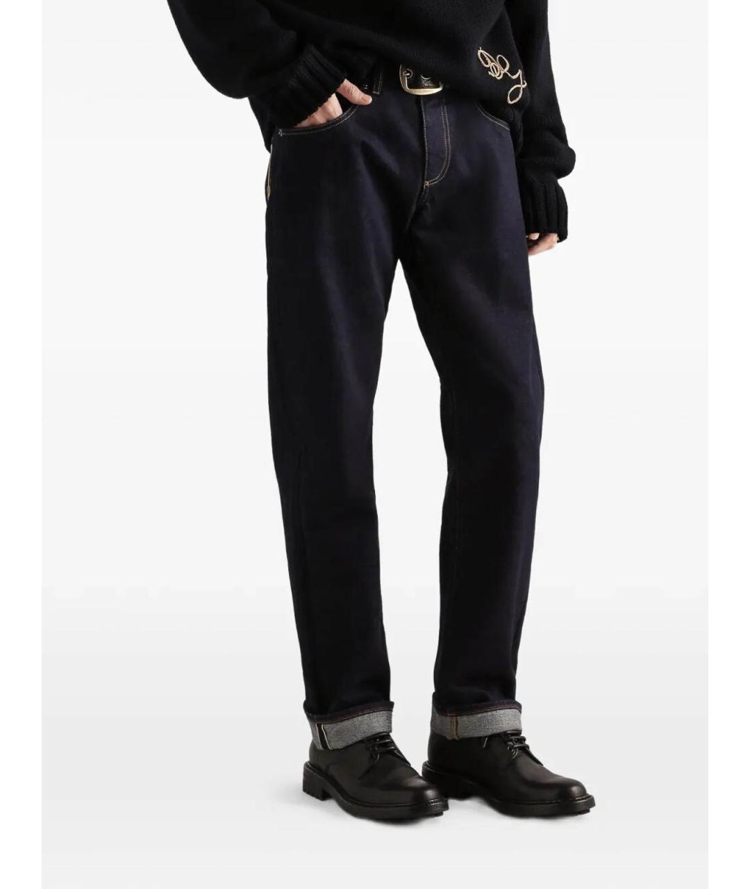 DOLCE&GABBANA Темно-синие хлопковые прямые джинсы, фото 4