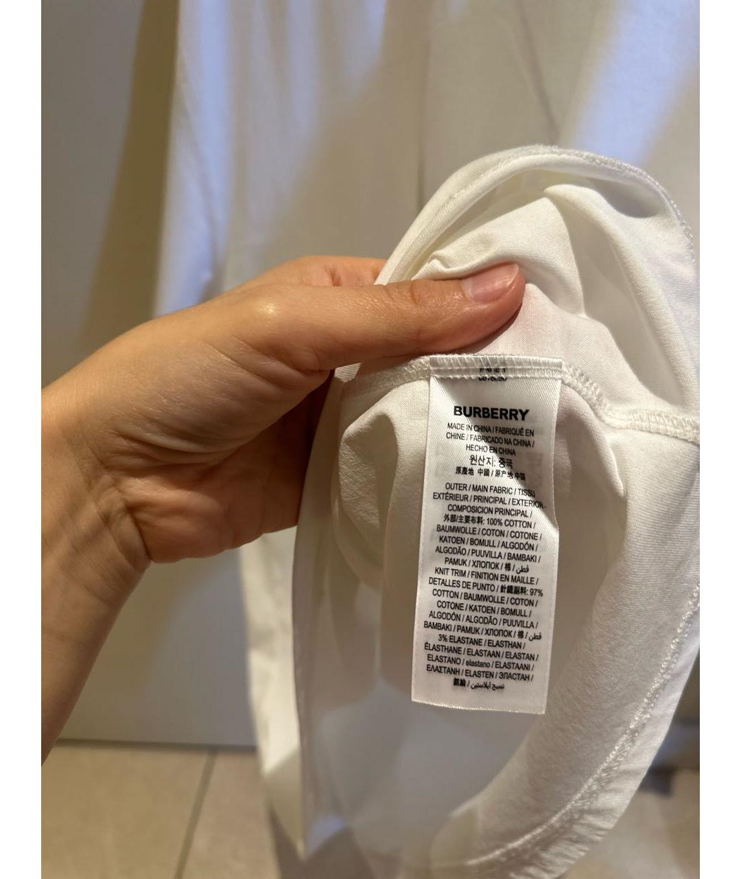BURBERRY Белая хлопковая футболка, фото 5