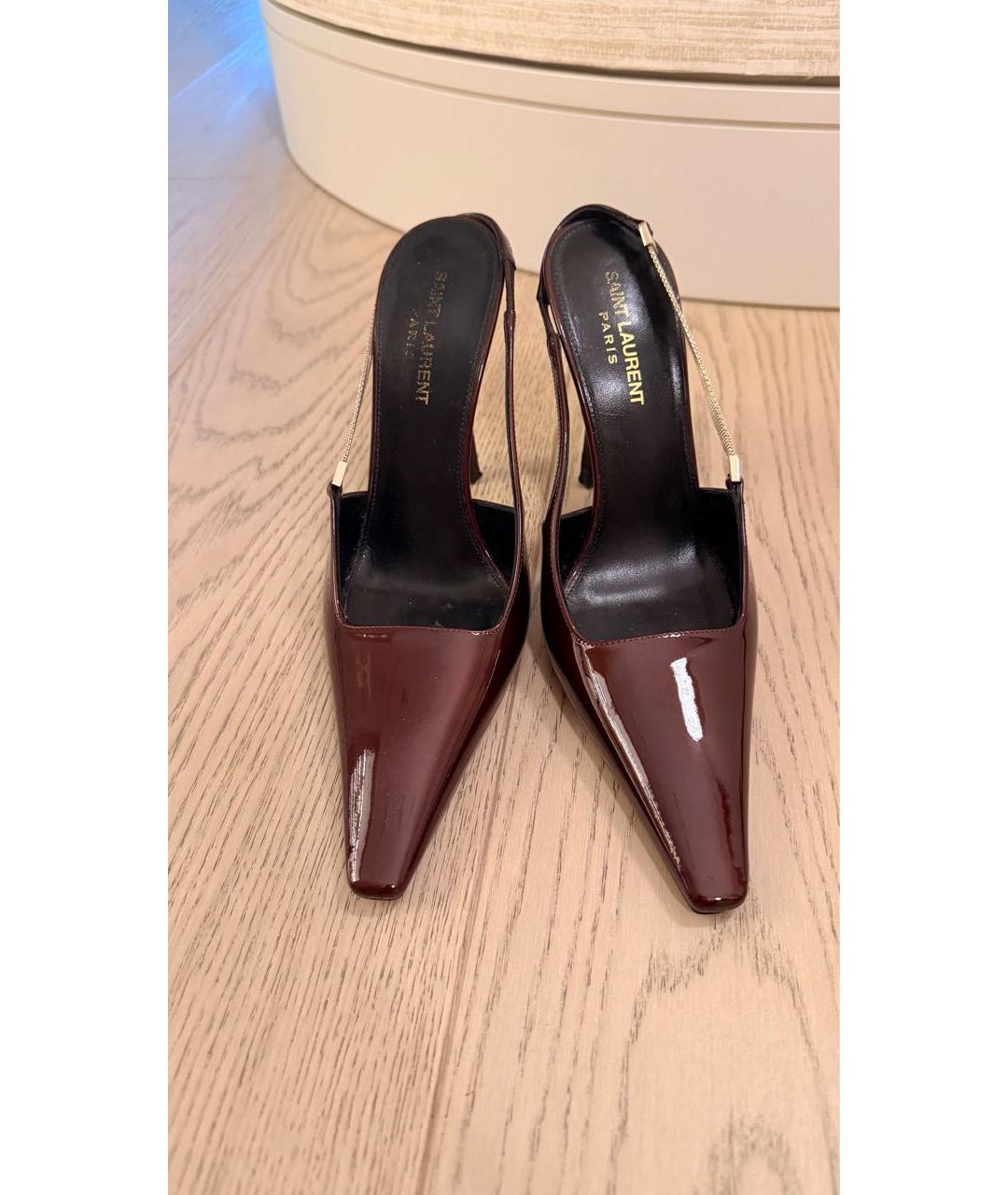 SAINT LAURENT Бордовые кожаные туфли, фото 2