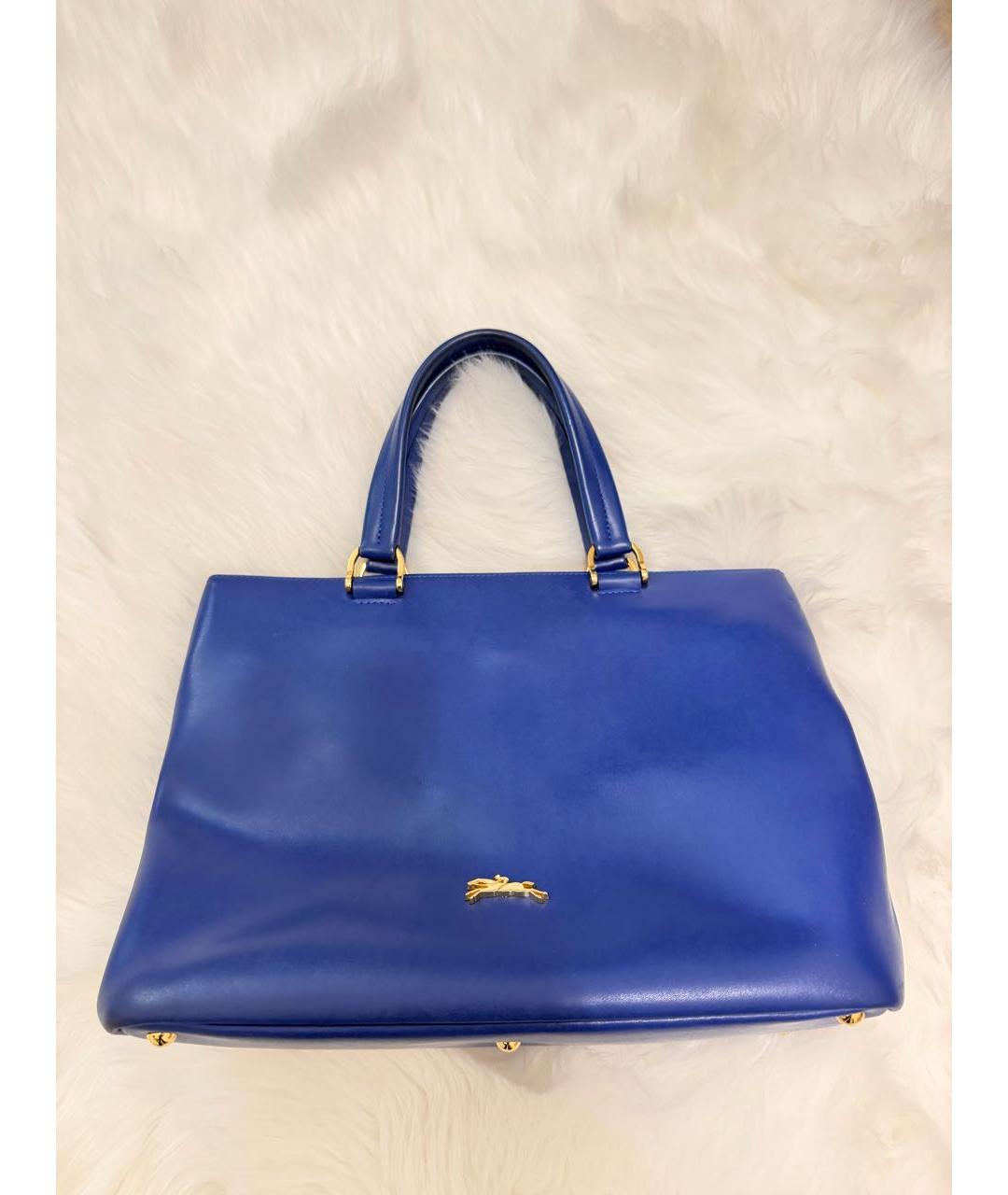 LONGCHAMP Синяя кожаная сумка с короткими ручками, фото 5