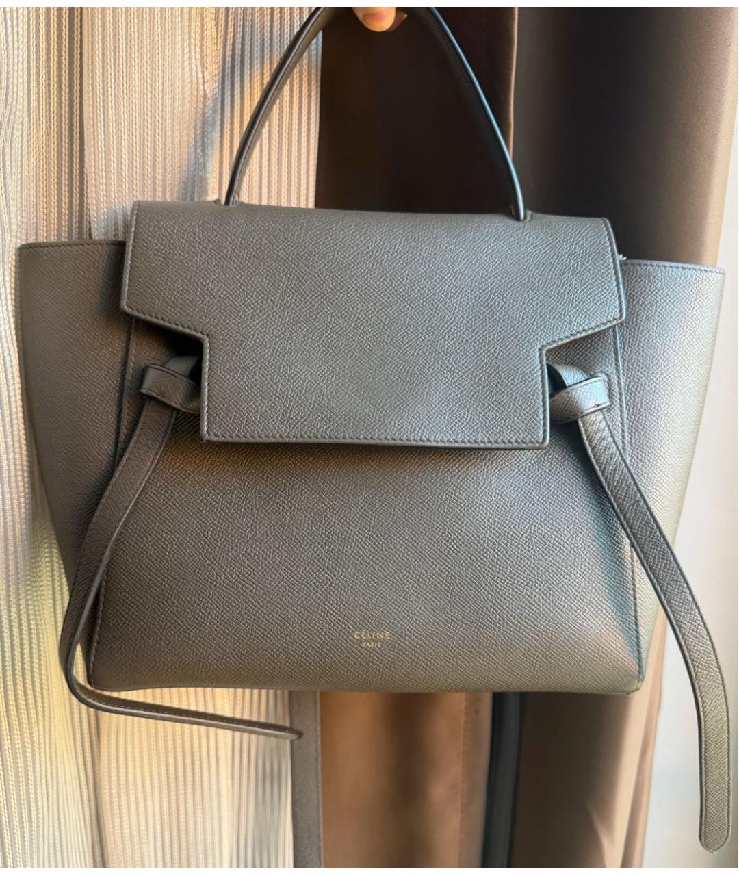 CELINE Антрацитовая кожаная сумка с короткими ручками, фото 9