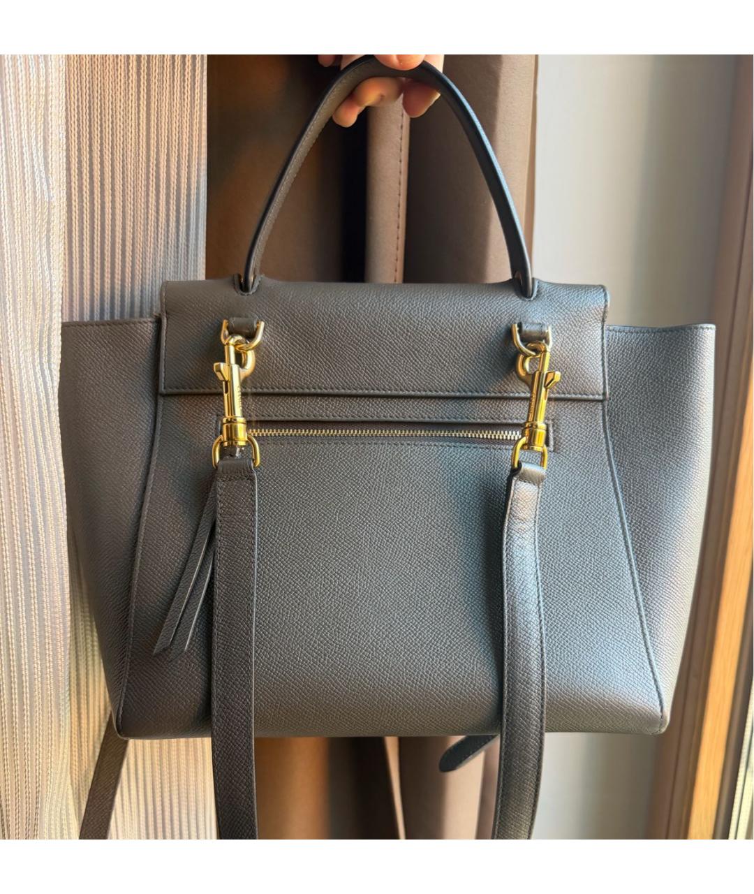 CELINE Антрацитовая кожаная сумка с короткими ручками, фото 2