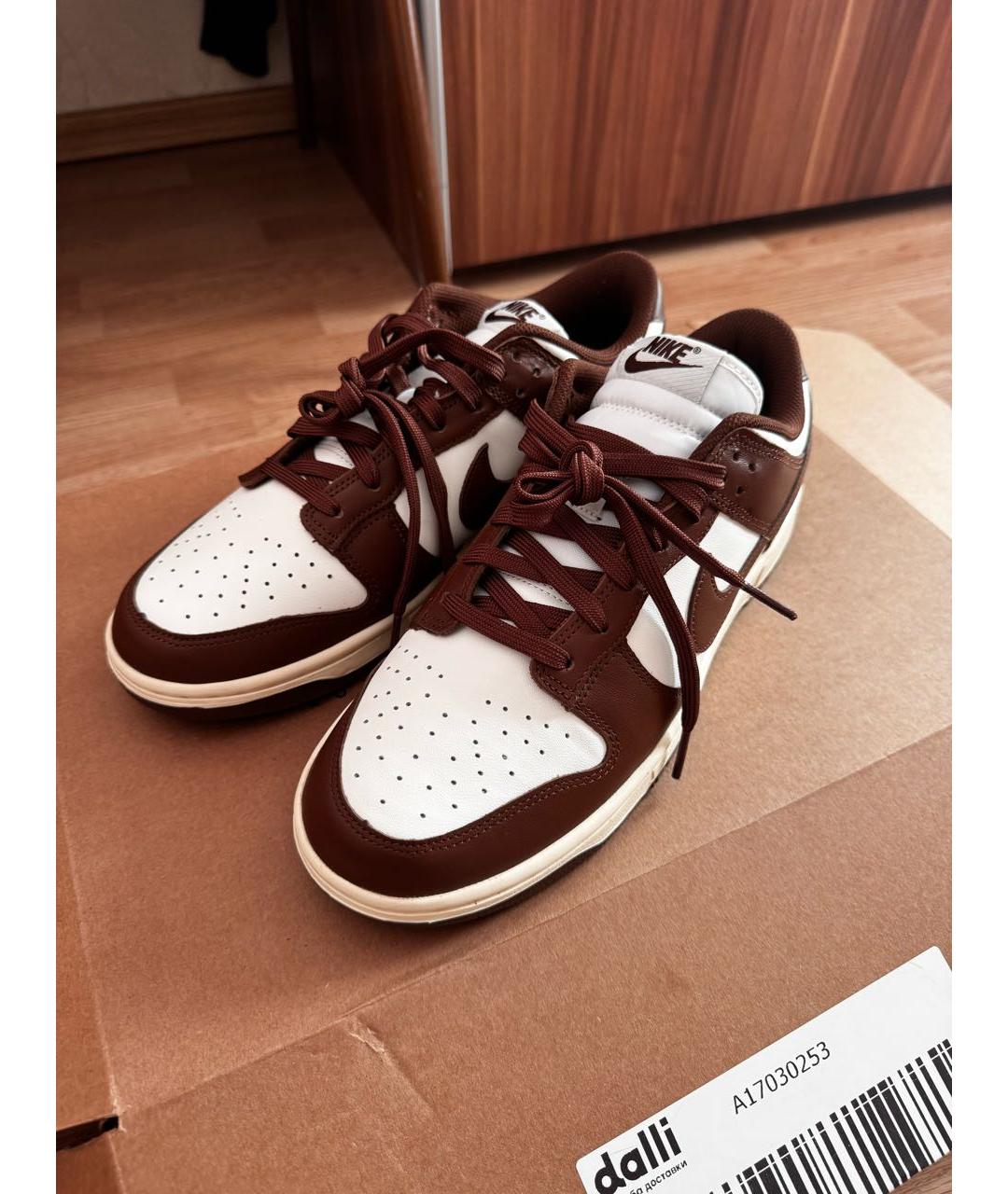 NIKE Коричневые кожаные низкие кроссовки / кеды, фото 3