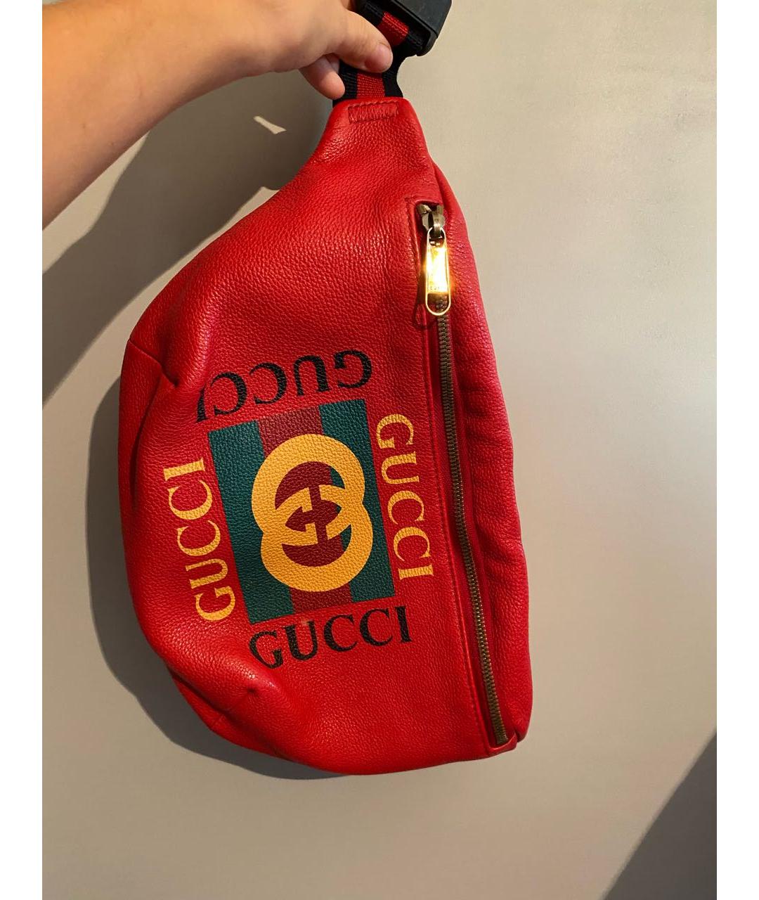 GUCCI Красная кожаная поясная сумка, фото 9
